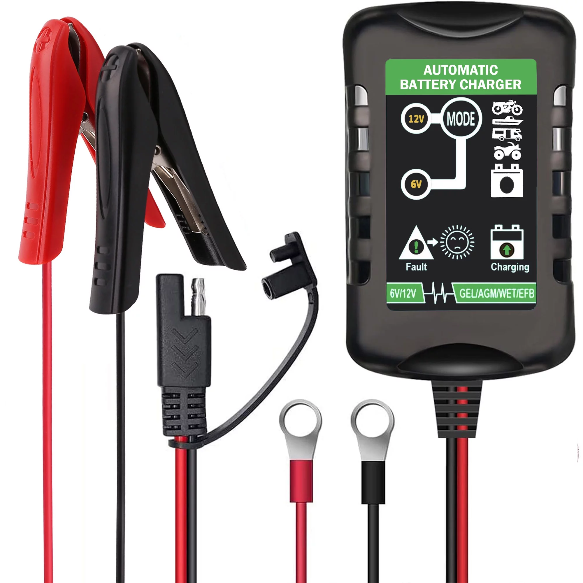 LotFancy Battery Trickle Charger Automatic 6V 12V 1.5A, Charger Universal Power Battery Maintainer - Inhomebuy