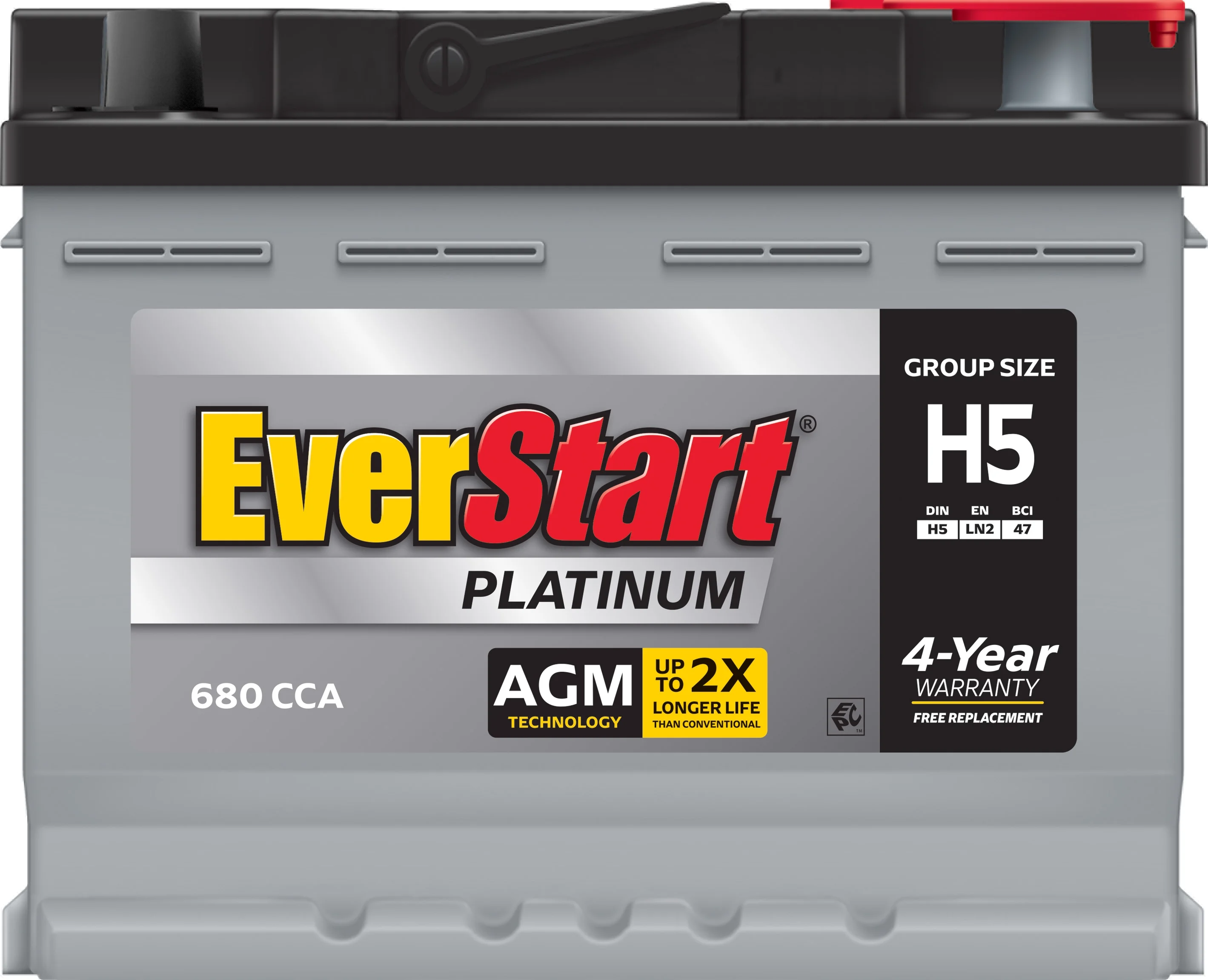 EverStart Platinum AGM Automotive Battery, Group Size H5 / LN2 / 47 12 Volt, 680 CCA - Inhomebuy