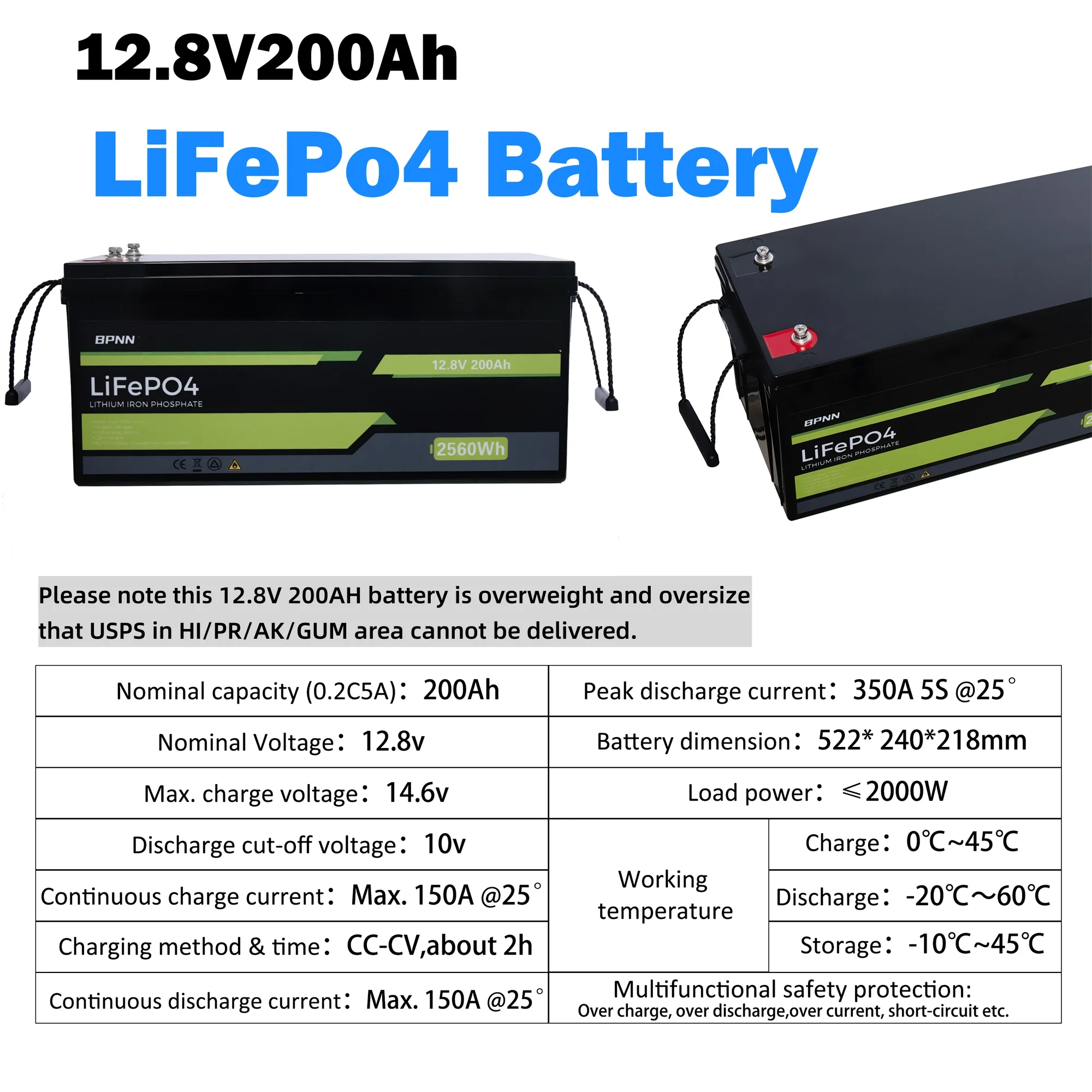 BPNN 12V 100Ah LiFePO4 Battery Long Cycles 12V Lithium Battery for RV Home Backup - Inhomebuy