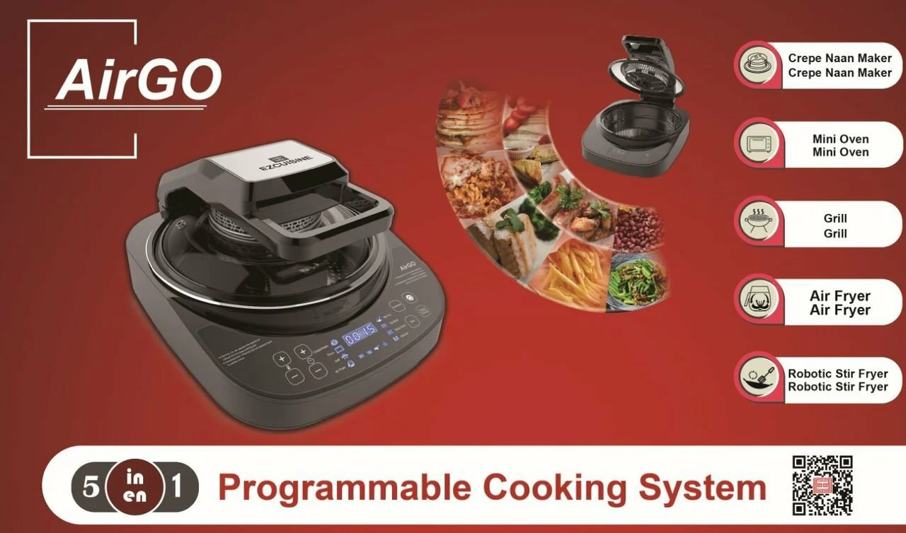 AirGO 5-in-1 Cooking System |AP360| Crepe/Naan Maker, Mini-Oven, Indoor Grill, Air Fryer, Robotic Stir Fryer - Inhomebuy