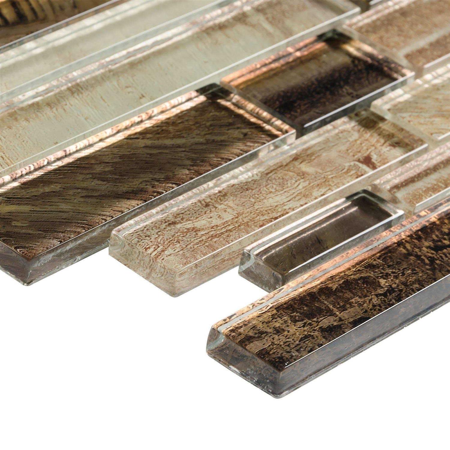 Mosaic Tile Outlet Linear Brown Foil Glass Contemporary Mosaic Tile - Inhomebuy