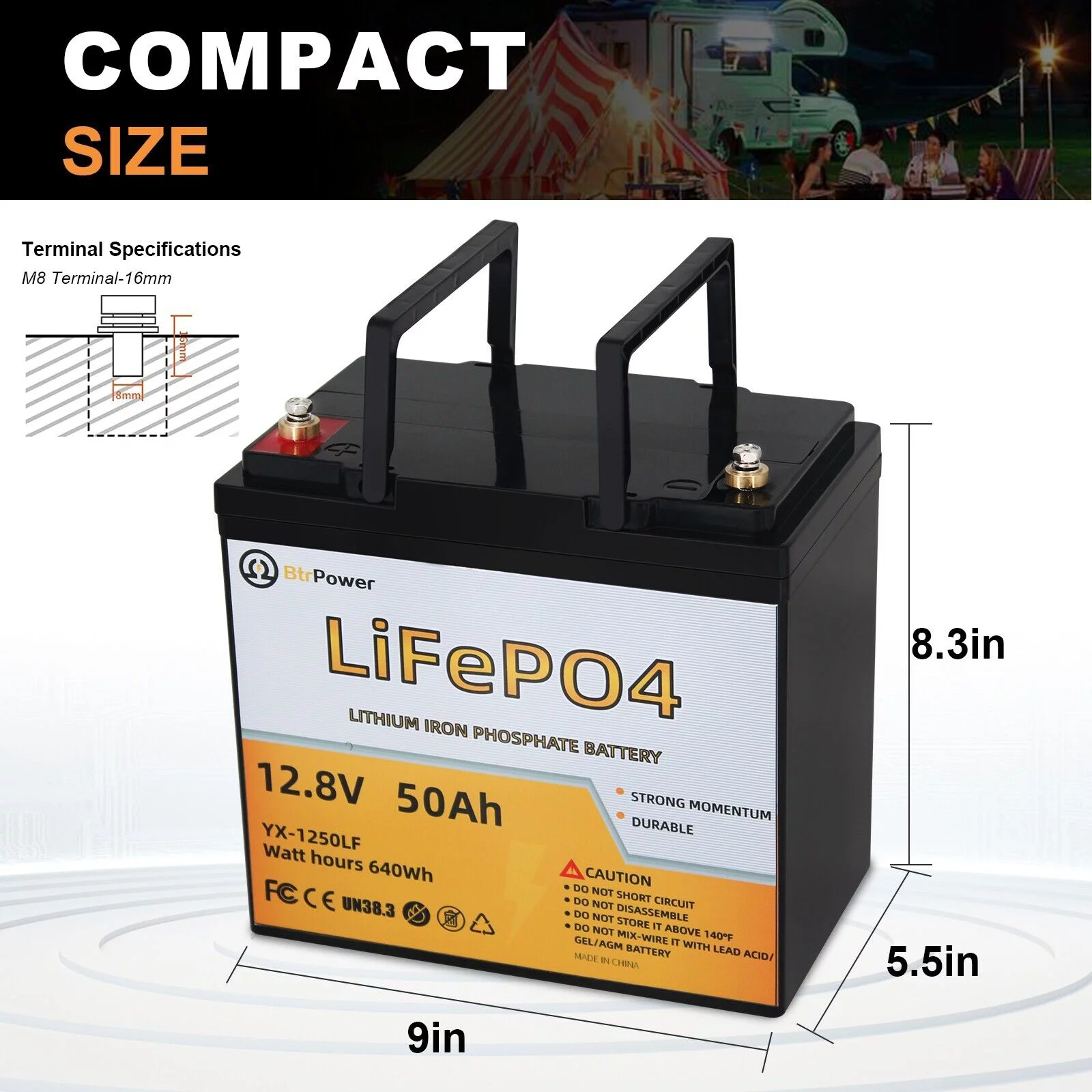 BtrPower 12V 50Ah LiFePO4 Lithium Iron Phosphate Battery Pack for RV Marine Solar System - Inhomebuy