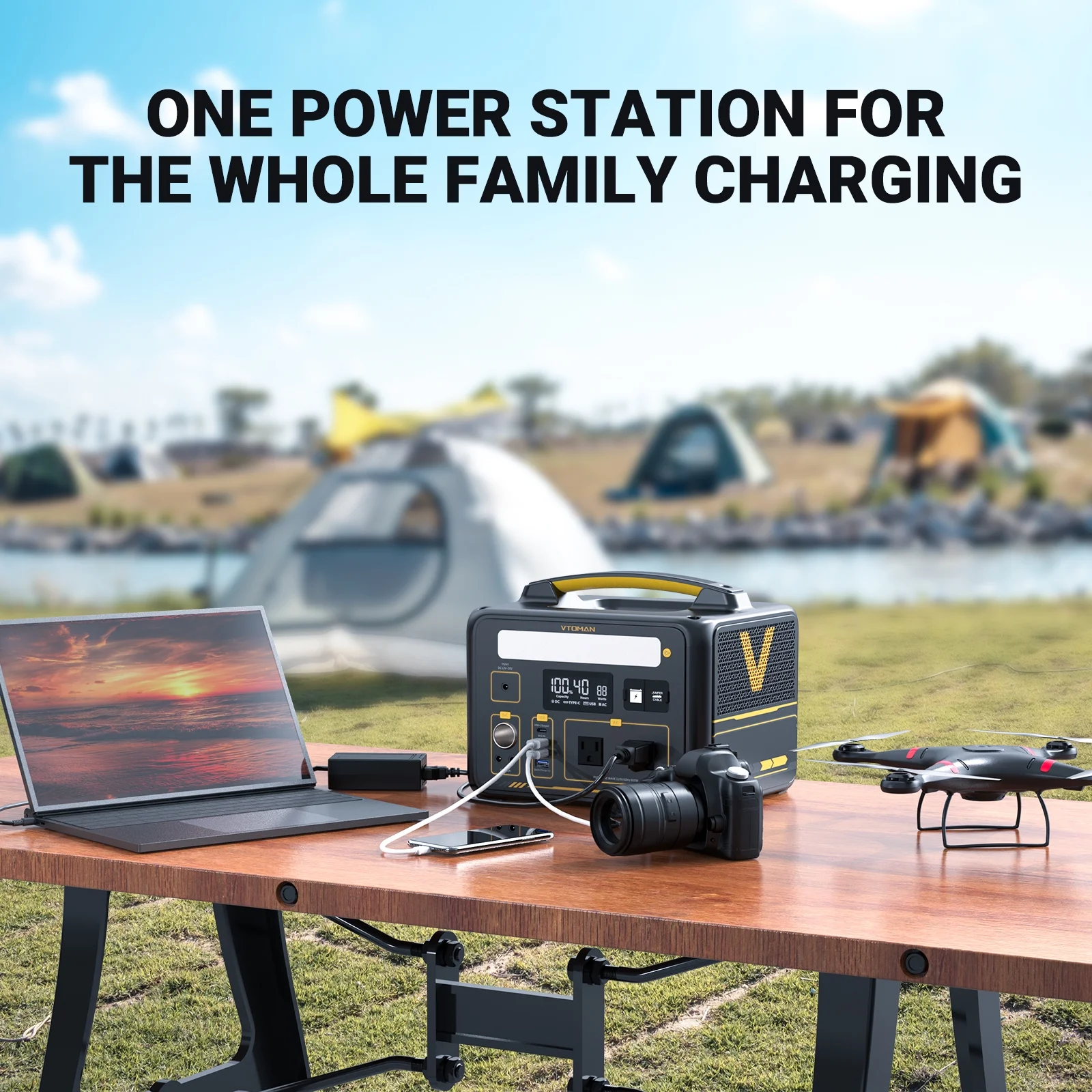 VTOMAN Jump 600X Portable Power Station 600W (1200W Peak), 299Wh LFP Solar Generator with 110V/600W AC Outlet, Jump Starter, 60W USB Port, 12V DC Output for Camping & Home Backup - Inhomebuy