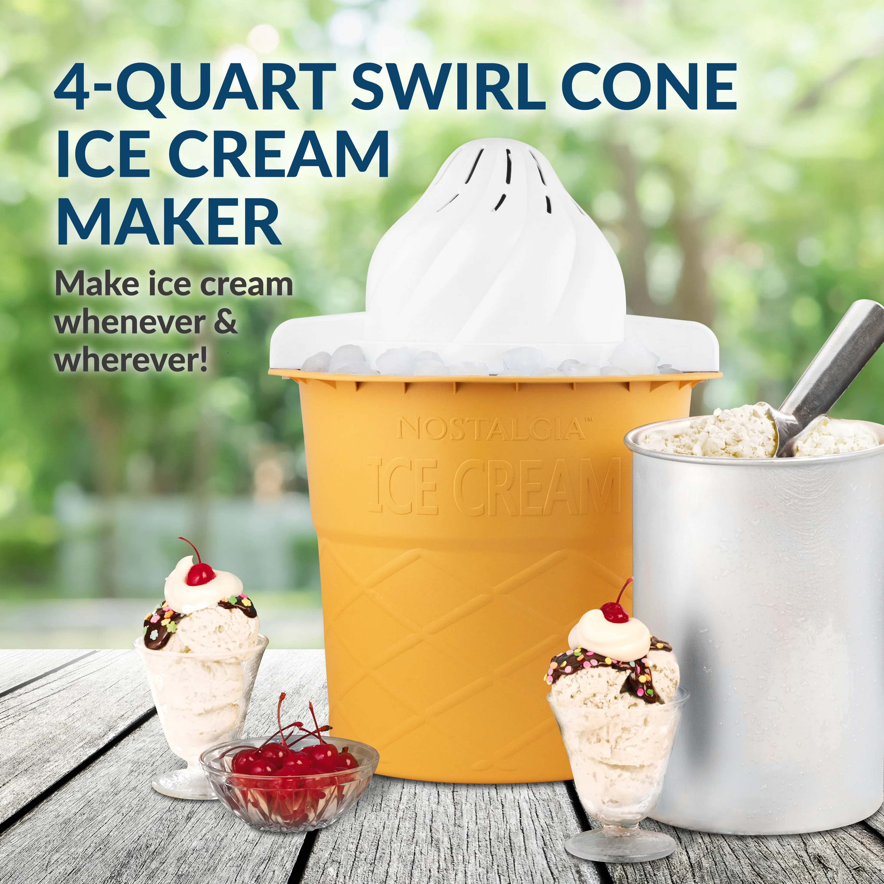 4-Quart Swirl Cone Ice Cream Maker, Vanilla White - Inhomebuy