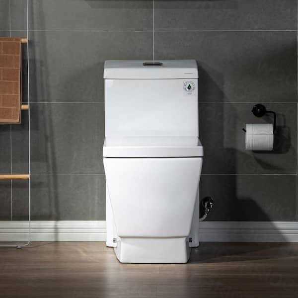 WOODBRIDGE Modern 1-piece GPF Dual Flush Square Elongated All-in One Toilet in White Seat Included - Inhomebuy