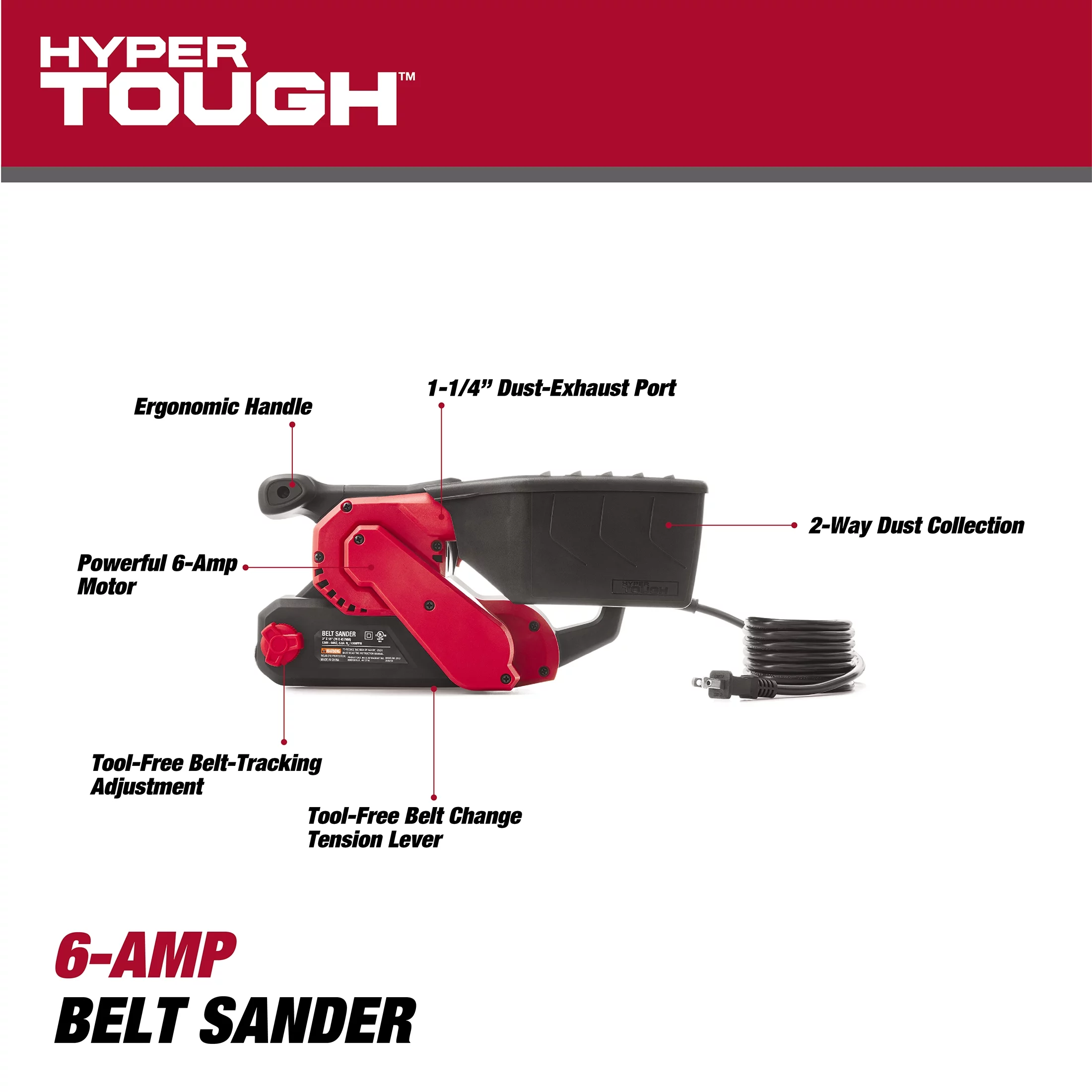 Hyper Tough 6-Amp Belt Sander, 3 x 18-inch, Corded, 2613 - Inhomebuy