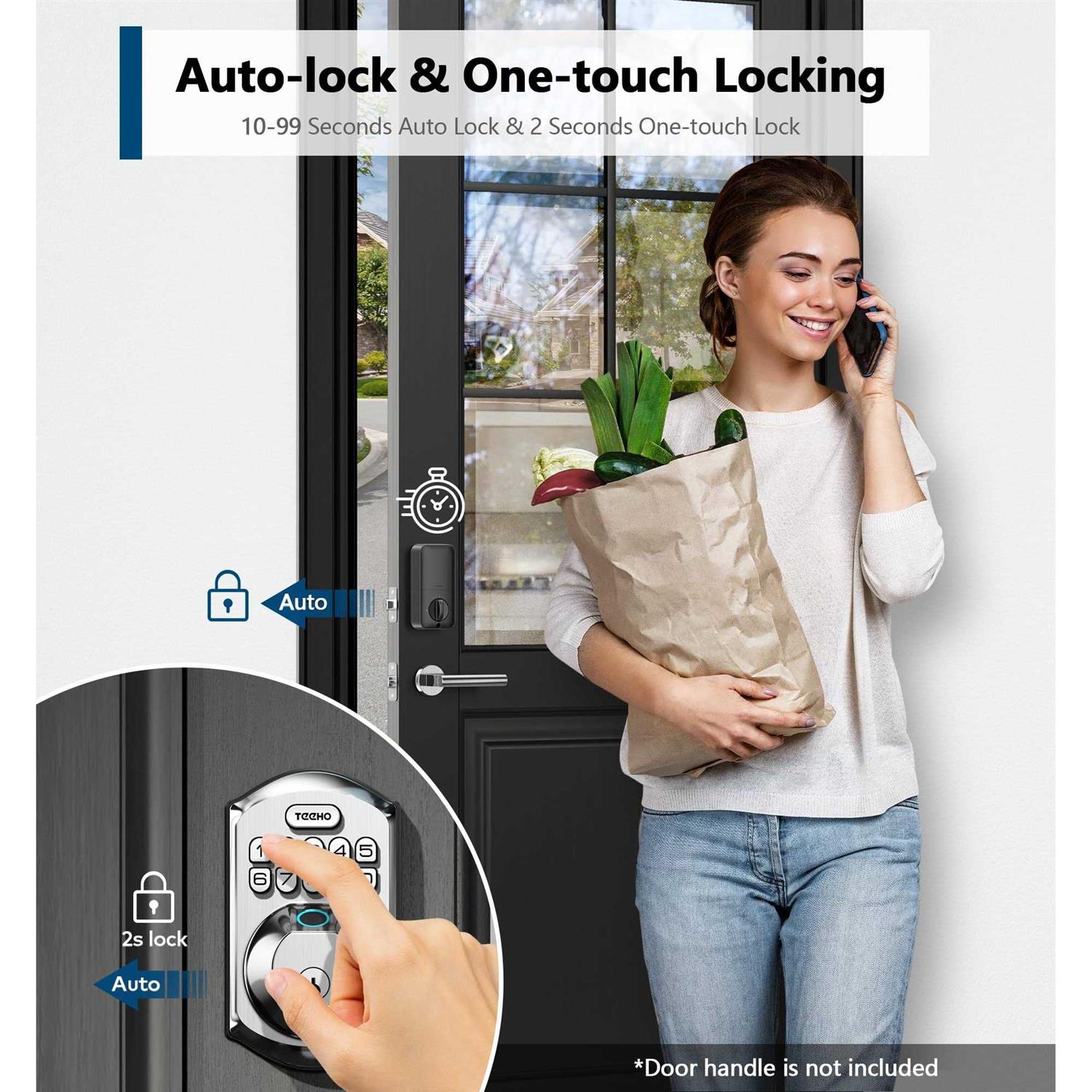 Teeho Keyless Entry Door Lock Keypad Electronic Smart Deadbolt Front Door Satin Nickel - Inhomebuy
