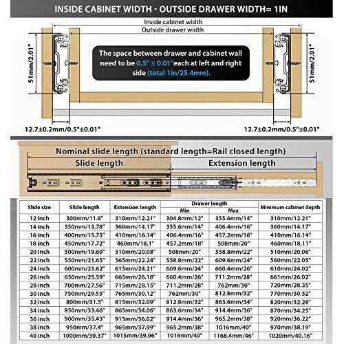 YENUO Heavy Duty Drawer Runners Slides with Lock 400 500 600 700 800 900 1000 Full Extension Ball Bearing Rails - Inhomebuy