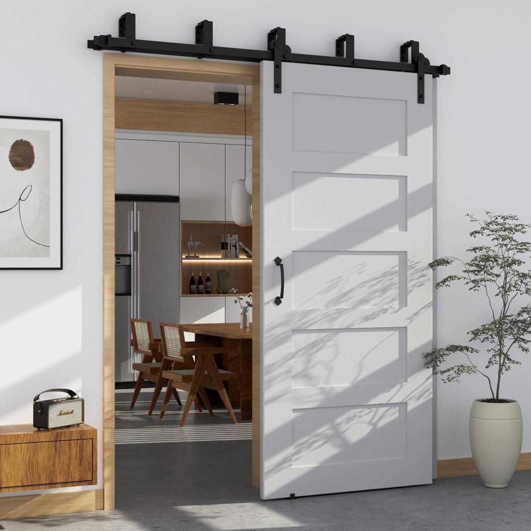 WINSOON Single Track Bypass Sliding Barn Door Hardware Kit for Double Doors Low Ceiling - Inhomebuy