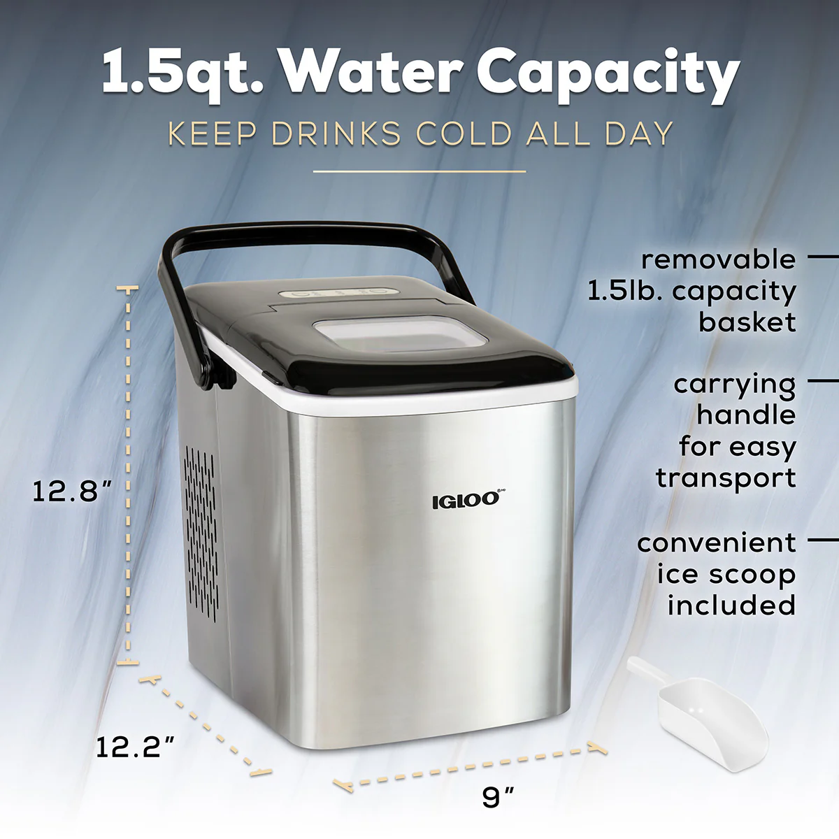 IGLOO® 26-Pound Automatic Self-Cleaning Portable Countertop Ice Maker Machine With Handle, Stainless Steel - Inhomebuy