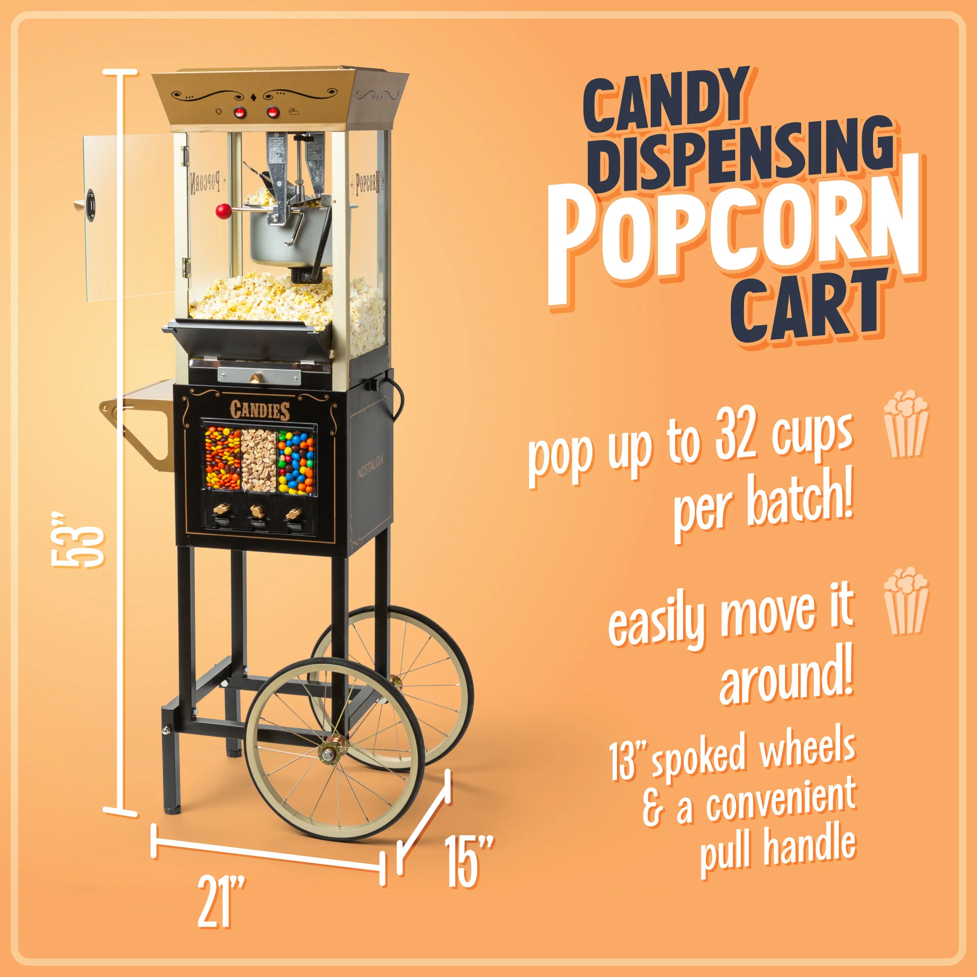Candy & Snack Dispensing 8 Oz. Popcorn Cart, Black & Gold - Inhomebuy