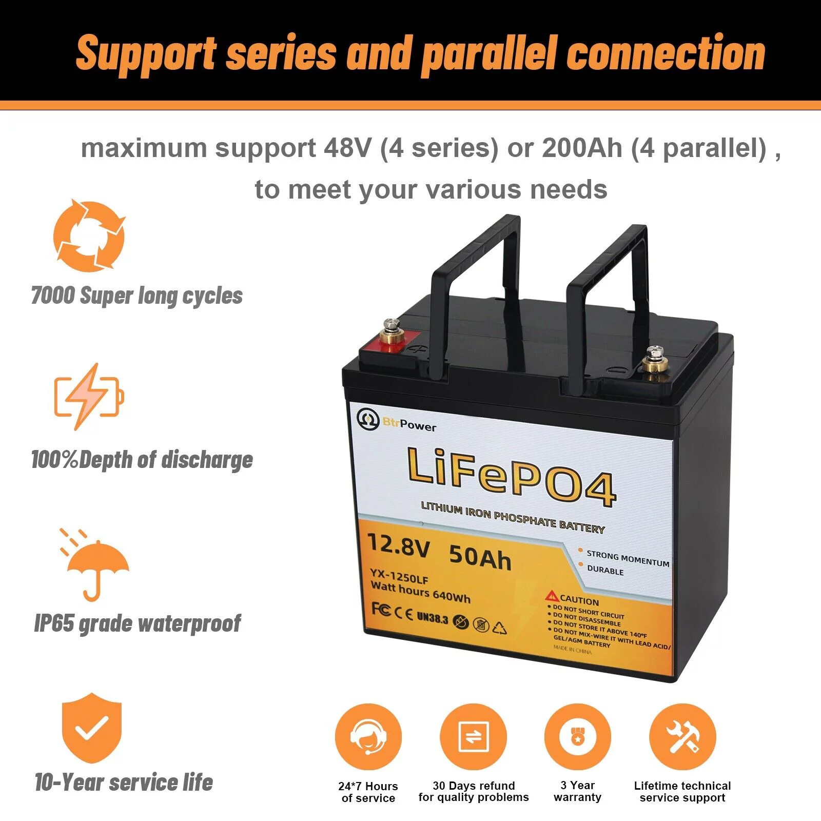 BtrPower 12V 50Ah LiFePO4 Lithium Iron Phosphate Battery Pack for RV Marine Solar System - Inhomebuy