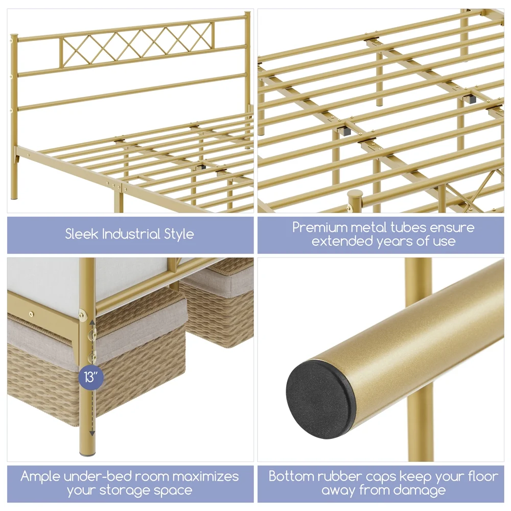 Yaheetech Metal Platform Bed Frame with Headboard and Footboard, Queen Size, Black - Inhomebuy