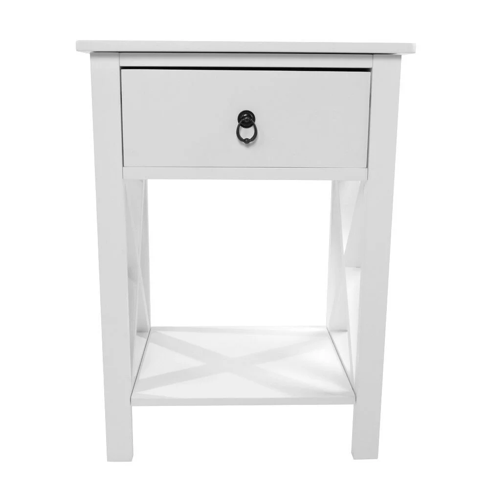 Zimtown White Bedside Nightstand End Sofa Table with Drawer and Shelf for Storage - Inhomebuy