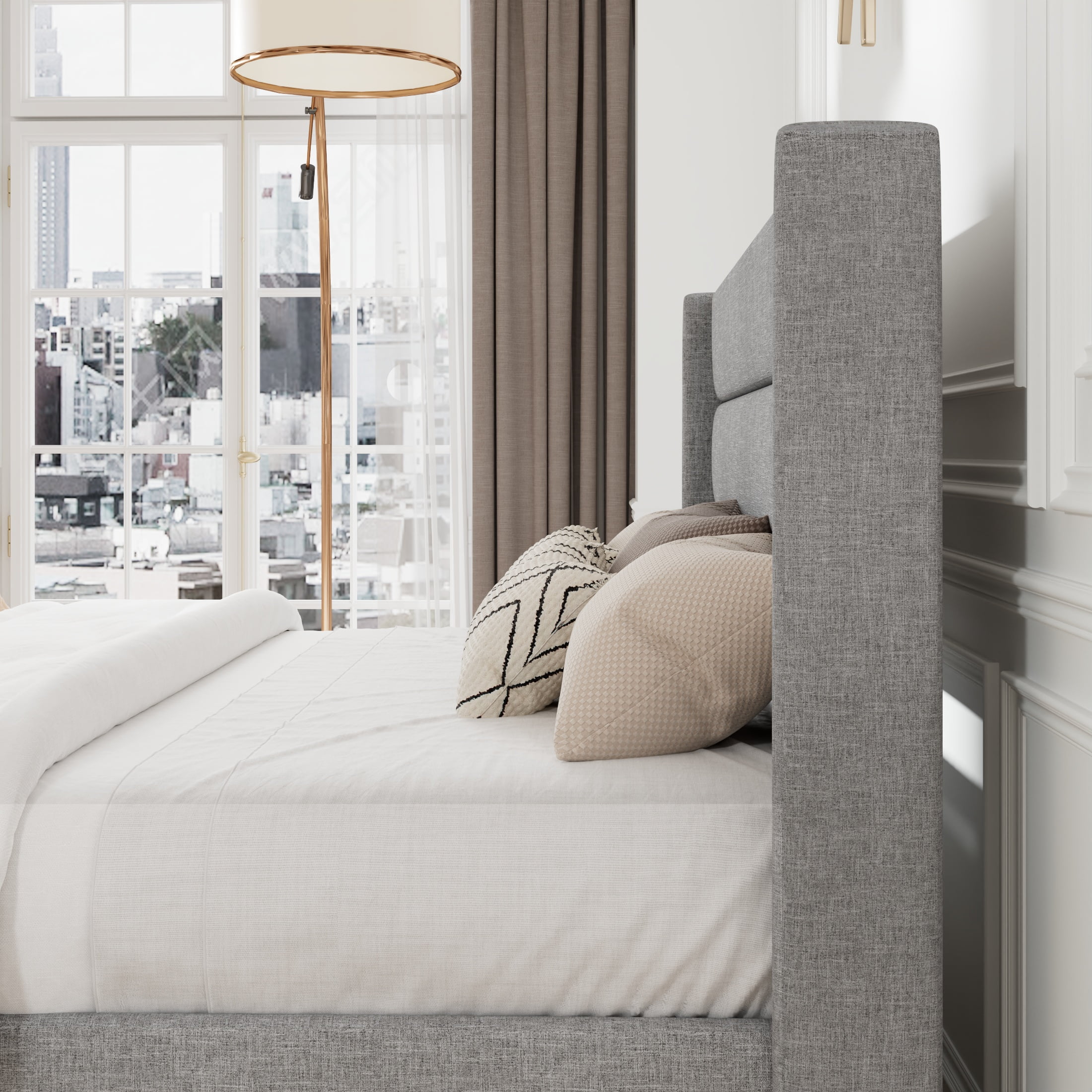 Allewie Queen Size Lift Up Platform Storage Bed Frame with Pannel Wingback Headboard, Light Beige - Inhomebuy