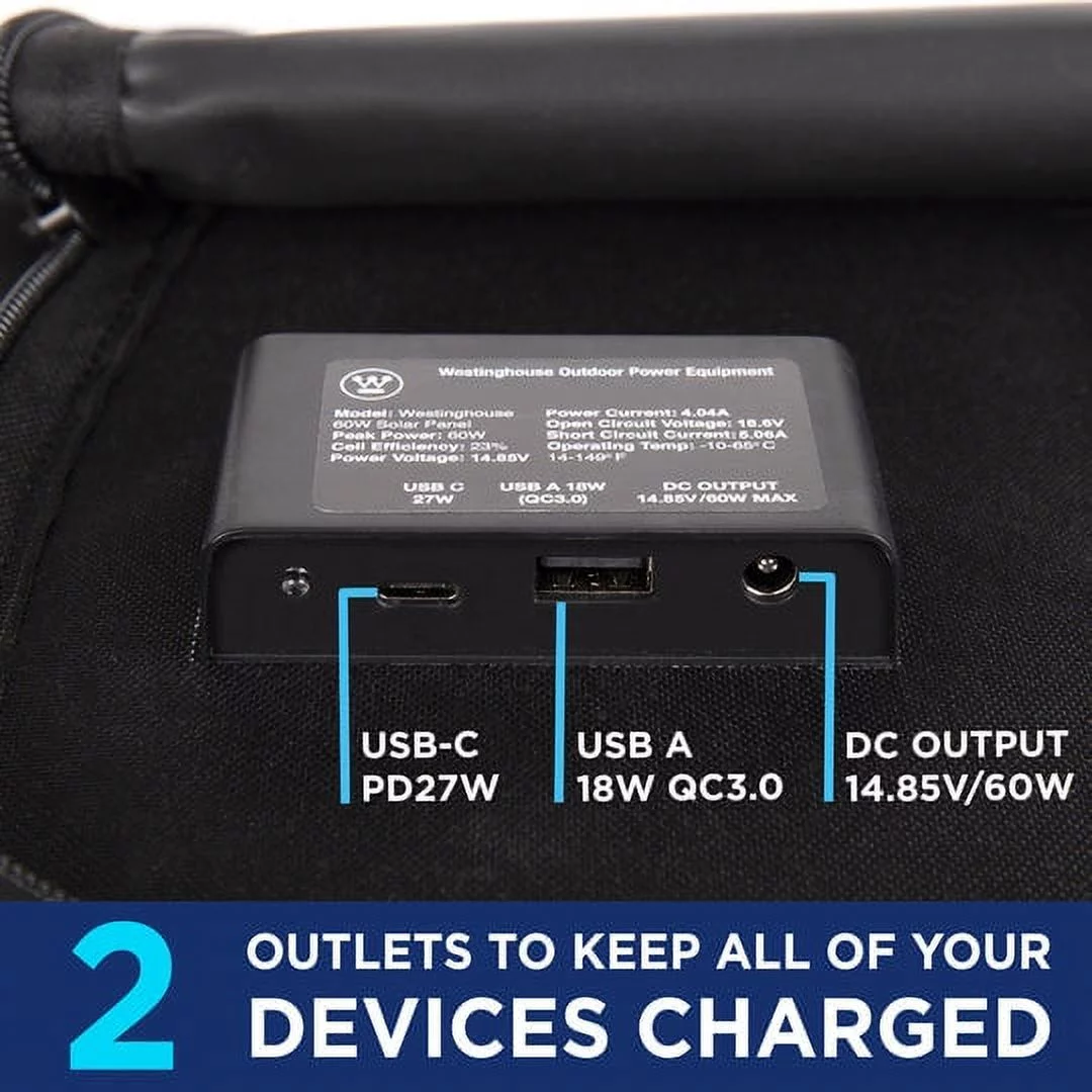 Westinghouse 60W Foldable Portable Solar Panel for iGen160s, iGen200s, iGen300s, iGen600s, iGen1000s Power Stations - Inhomebuy