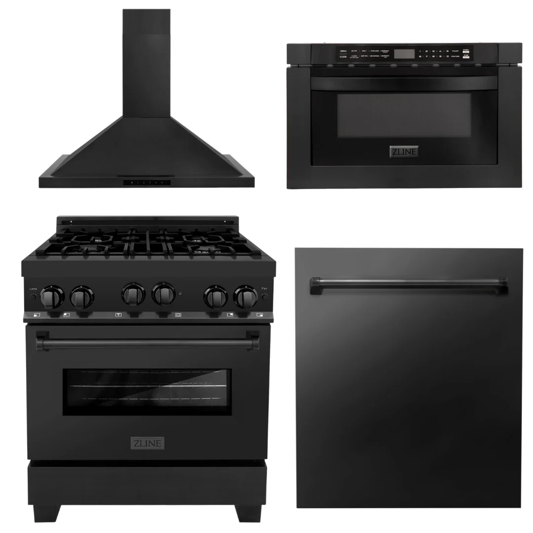 ZLINE Appliance Package - 30 in. Gas Range, Range Hood, Microwave & Dishwasher Appliance Package, 4KP-RGBRBRH30-MWDW - Inhomebuy