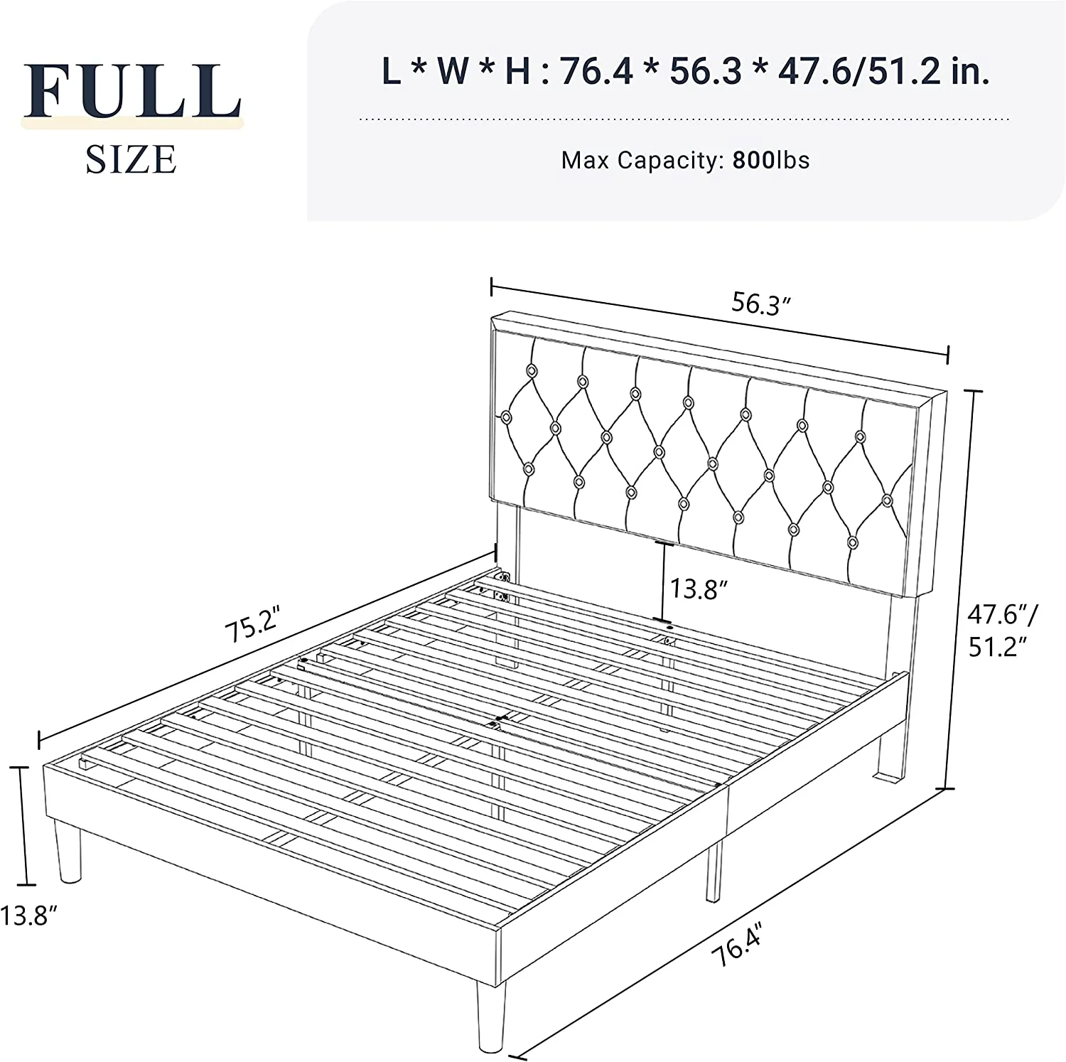 Allewie Queen Size Bed Frame Upholstered Platform Bed with Adjustable Headboard, Box Spring not Needed, Dark Grey - Inhomebuy