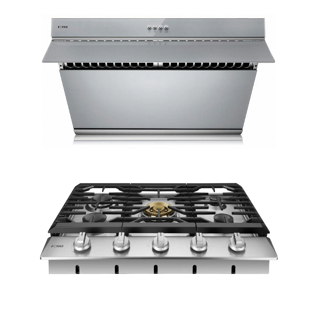 Fotile Package 30 Inch Cooktop and 30 Inch 850 CFM Range Hood in Silver Gray with Push Buttons, AP-GLS30501-5 - Inhomebuy