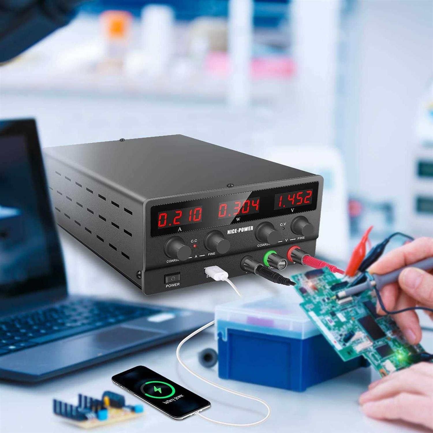 NICE-Power Adjustable DC Power Supply 30v 5A Variable Switching Regulated High Precision 4-Digits LED Display 5V/2A USB Port Output & Input Power - Inhomebuy