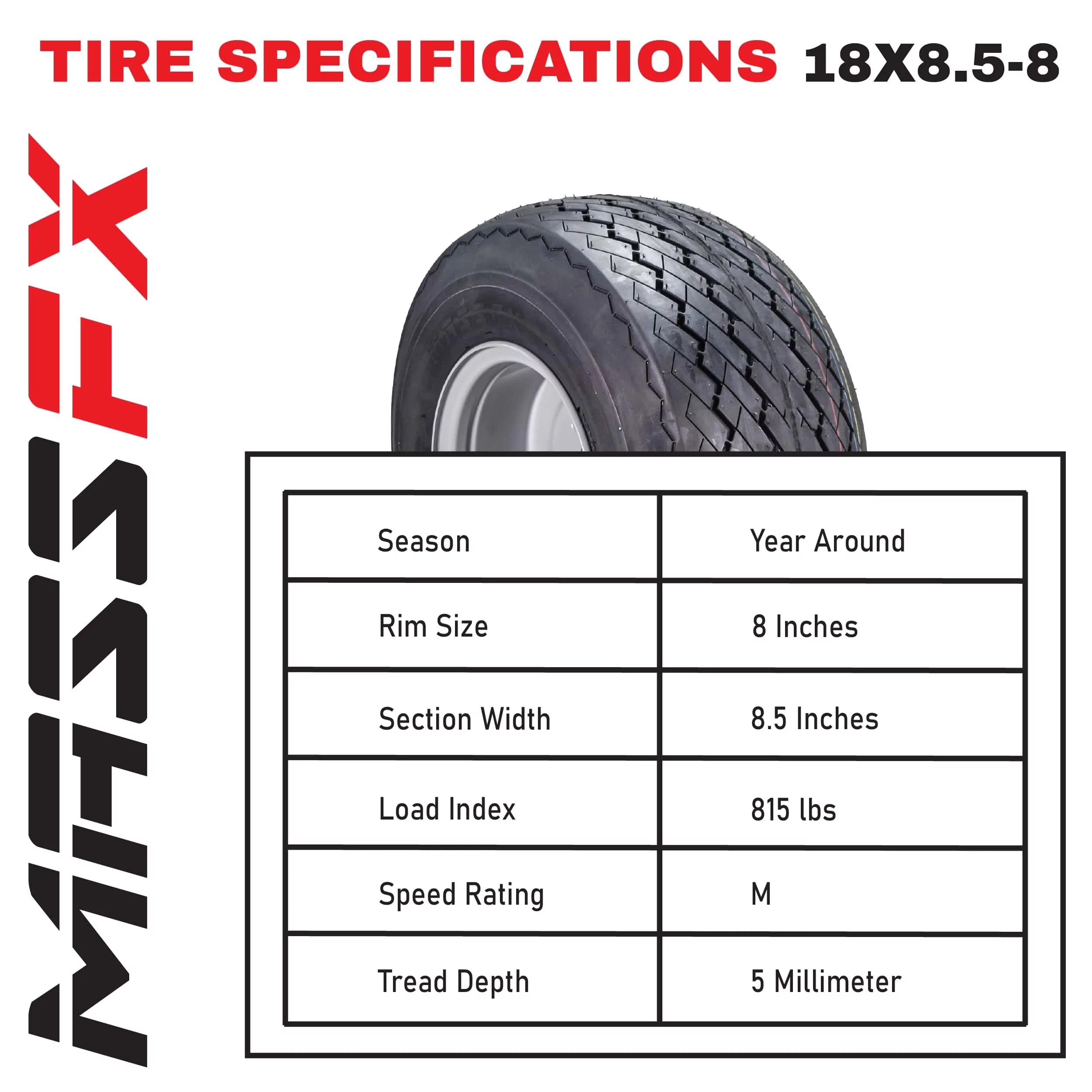 MASSFX 18x8.5-8 Golf Cart, Turf, Lawn & Garden Tire 4 Ply & 4/4 Matt Black Wheel Assembled Kit 18x8.5x8 - Inhomebuy