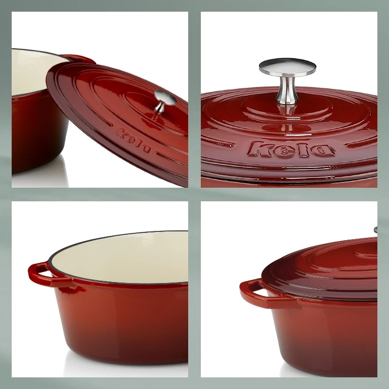 Roasting Round Tray Cast Iron Red  2.5L - Inhomebuy