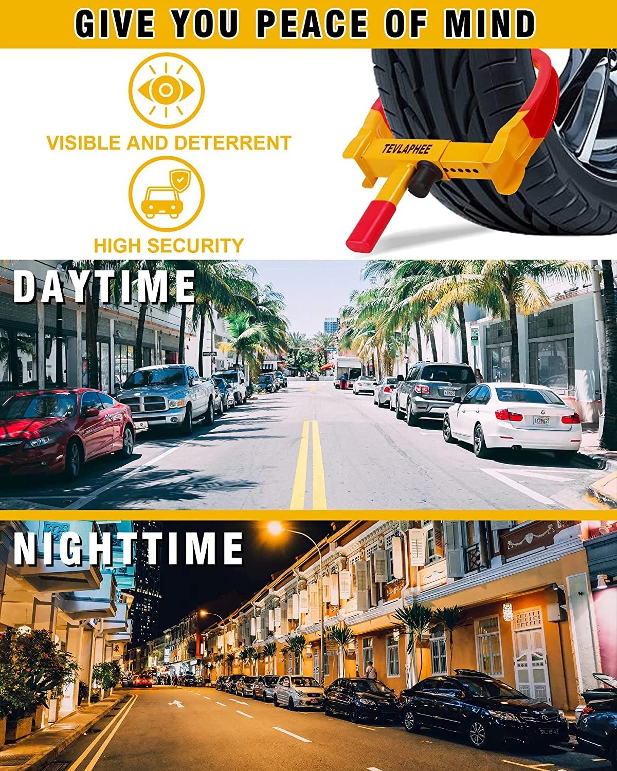 Tevlaphee Universal Wheel Lock Heavy Duty Security Trailer Wheel Lock Tires Anti Theft for Car SUV Boat Motorcycle Golf Cart Great Deterrent Bright Color with 3 Keys - Inhomebuy