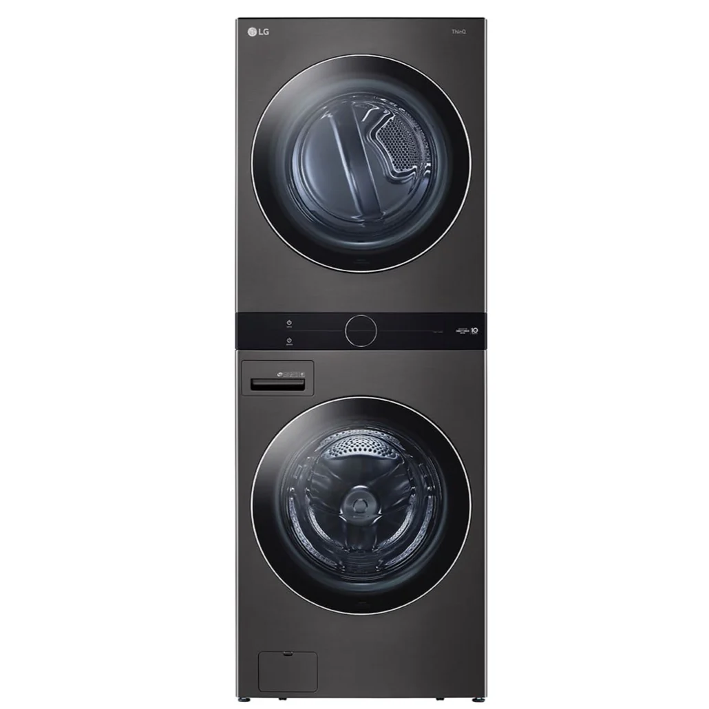 LG BLACK STEEL SINGLE UNIT FRONT LOAD WASHTOWER WITH CENTRE CONTROL 5.2 CU. FT. STEAM WASHER AND 7.4 - Inhomebuy