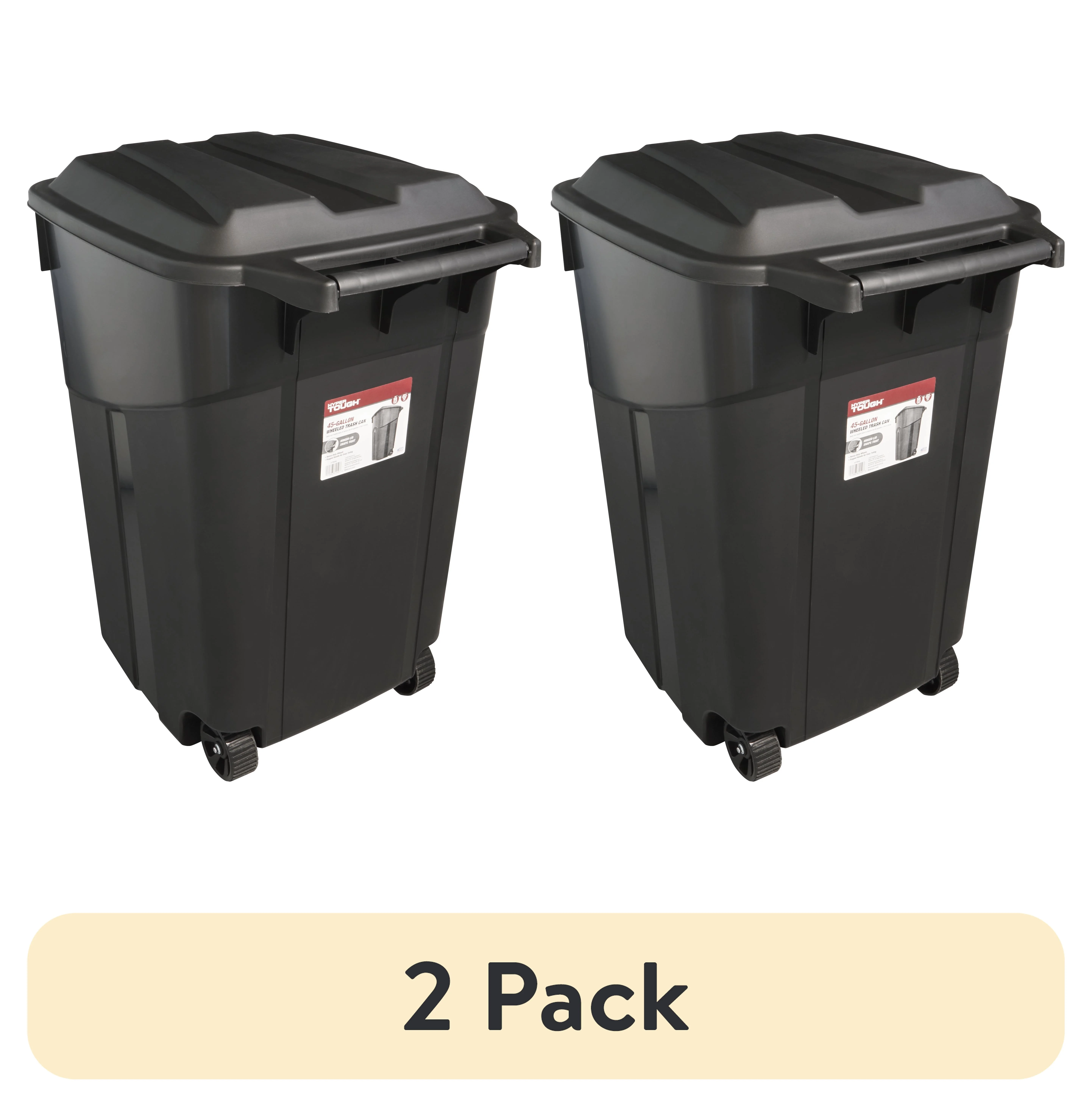 Hyper Tough 45 Gallon Wheeled Heavy Duty Plastic Garbage Can, Attached Lid, Black - Inhomebuy