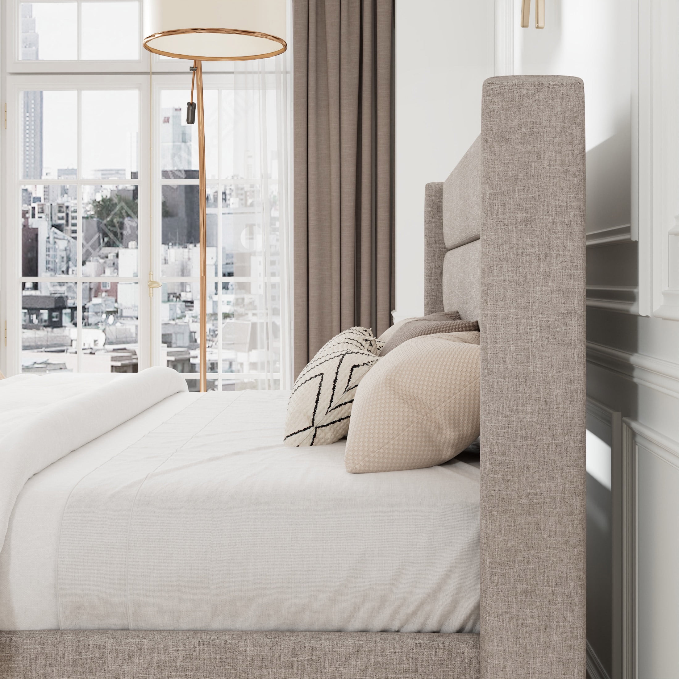 Allewie Queen Size Lift Up Platform Storage Bed Frame with Pannel Wingback Headboard, Light Beige - Inhomebuy