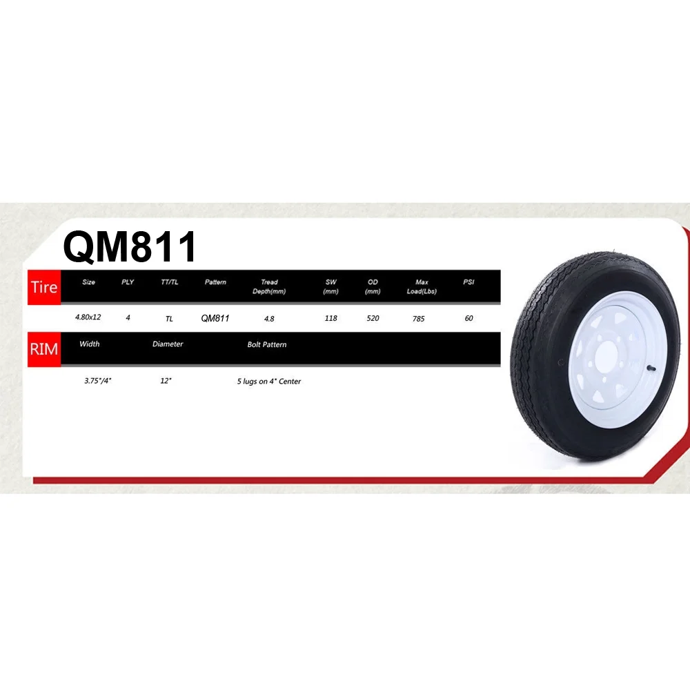 Ktaxon 2 Pack 4.80-12 Trailer Tires with Rims, 5 Lug Wheel White Spoke - Inhomebuy