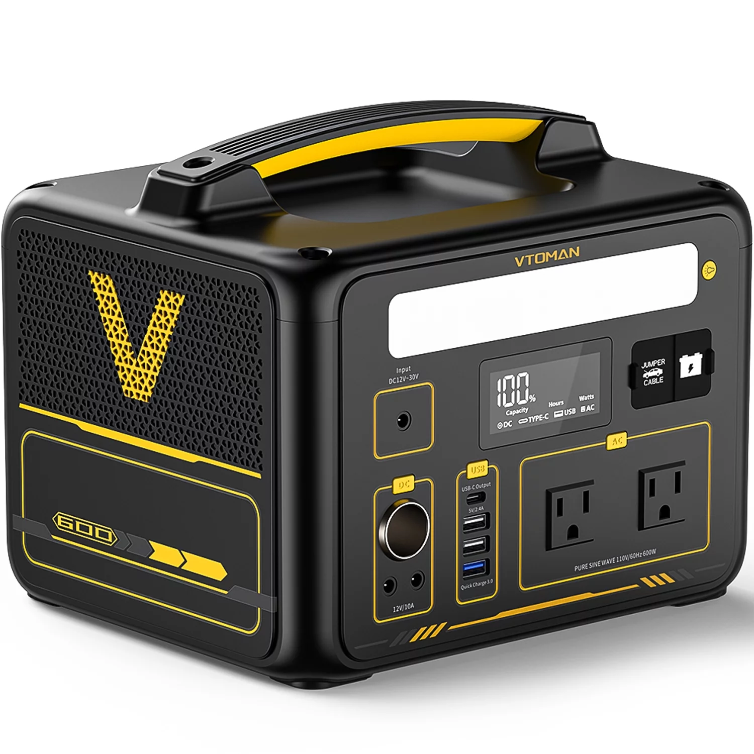 VTOMAN Jump 600X Portable Power Station 600W (1200W Peak), 299Wh LFP Solar Generator with 110V/600W AC Outlet, Jump Starter, 60W USB Port, 12V DC Output for Camping & Home Backup - Inhomebuy
