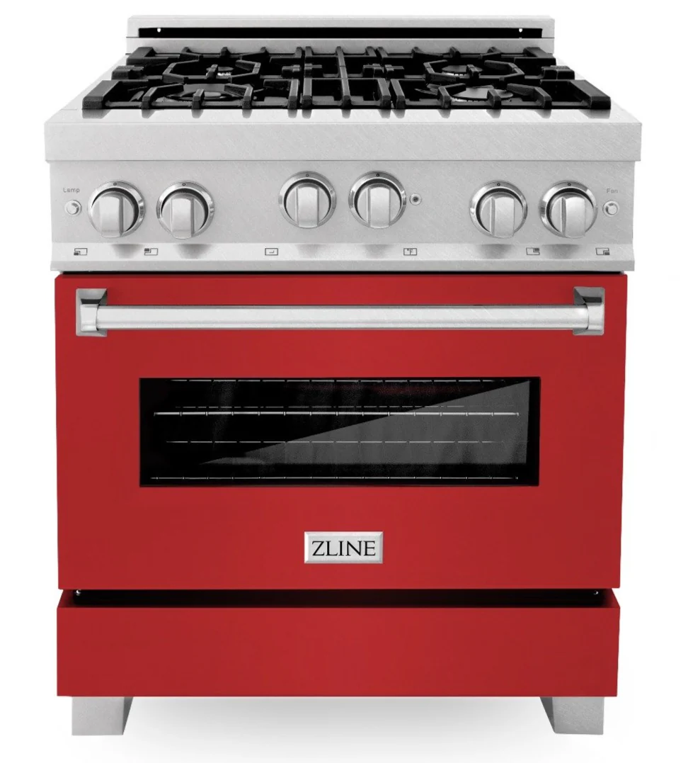 ZLINE 30 in. Professional Gas Range in DuraSnow® Stainless Steel with Red Matte Door, RGS-RM-30 - Inhomebuy