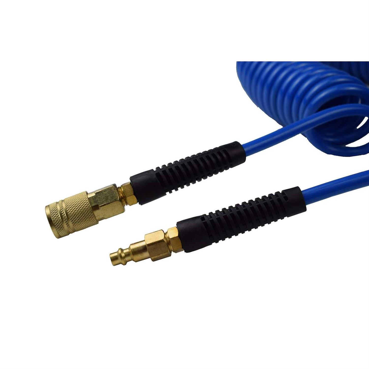 Yotoo Polyurethane Recoil Air Hose 1/4 Inner Diameter by 25′ Long with Bend Restrictor, 1/4 Industrial Quick Coupler and Plug - Inhomebuy