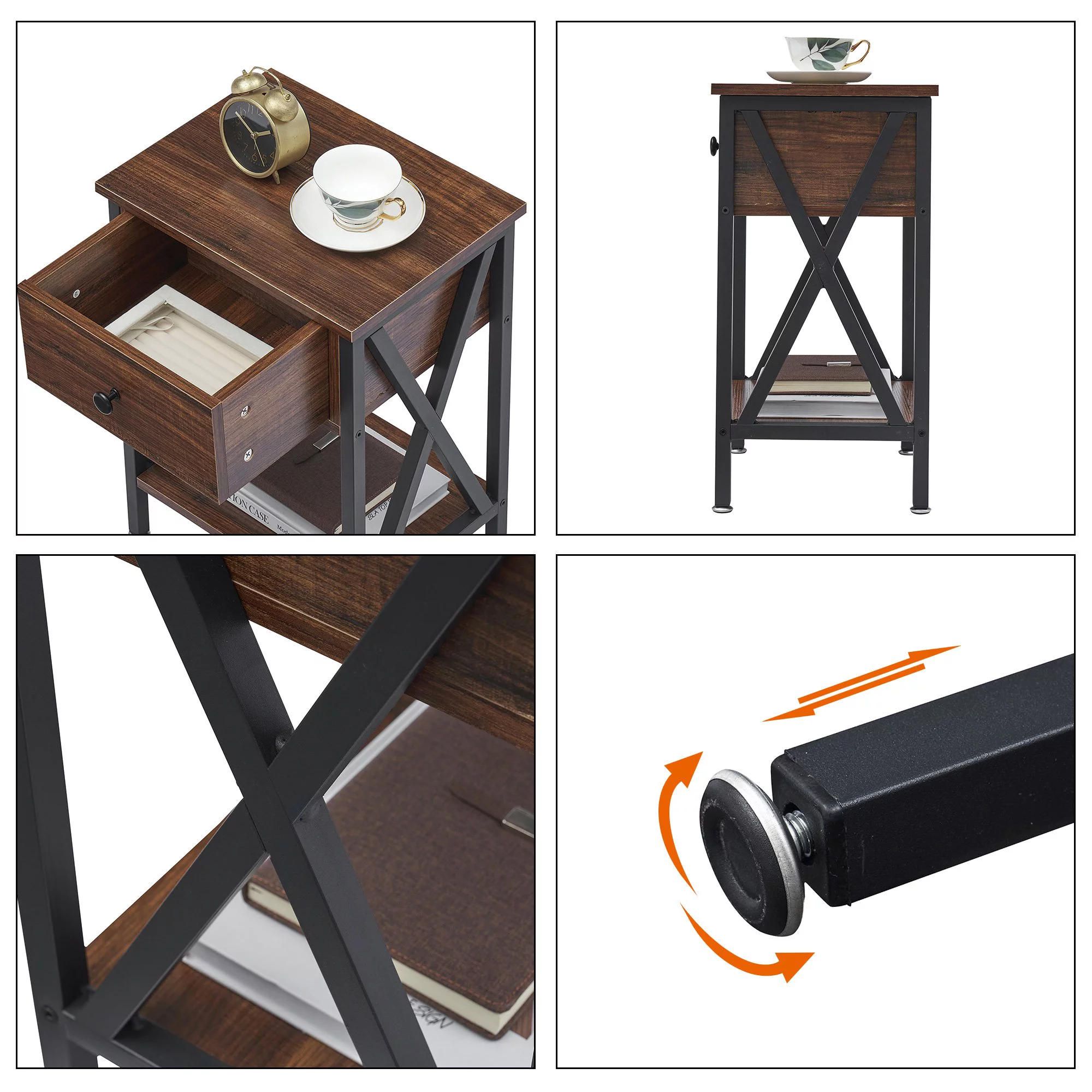 VECELO 3-Piece Bedroom Set with Queen Size Bed Frame and 1-Drawer Brown Nightstands - Inhomebuy