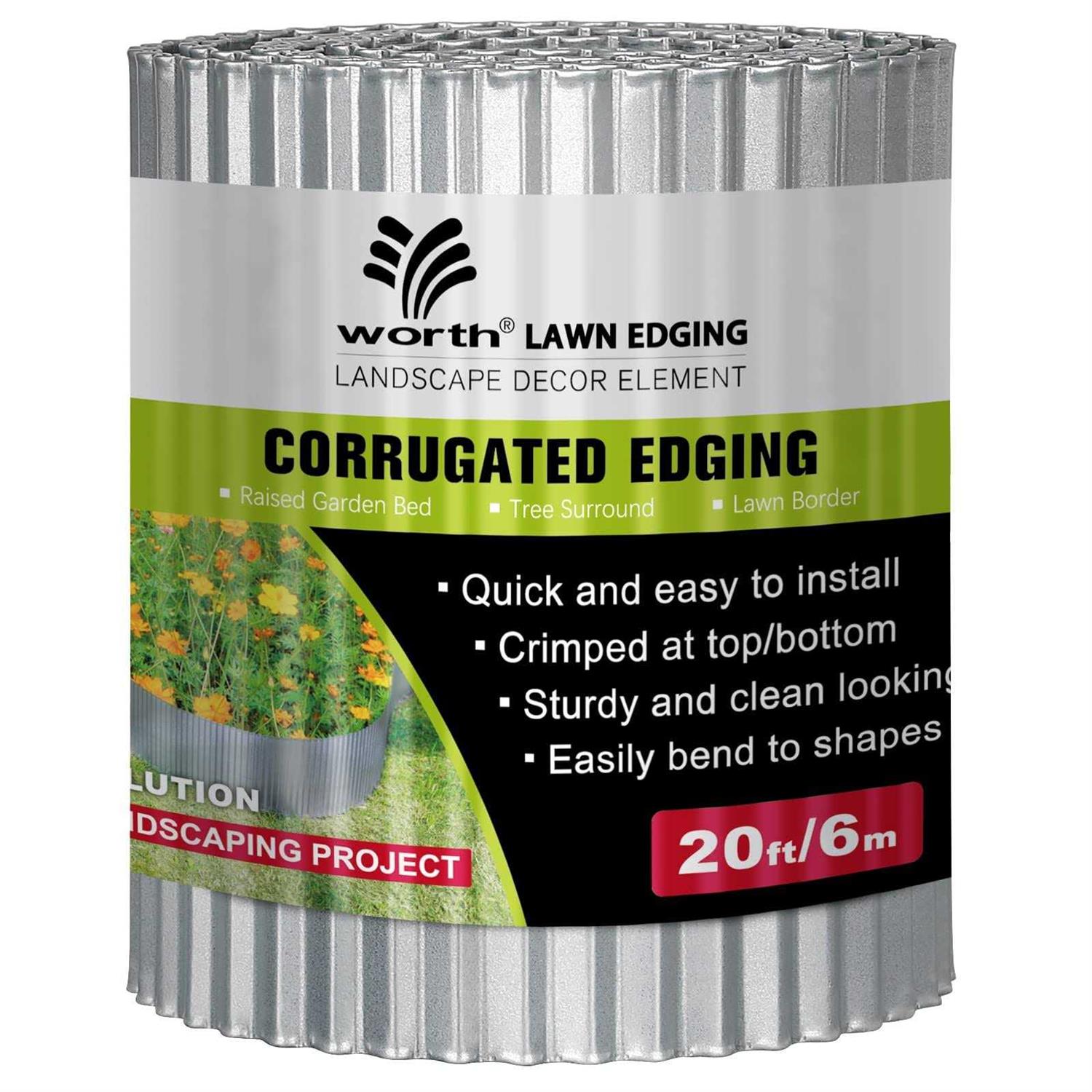 Worth Garden 20 ft. x 6 in. Galvanized Steel Corrugated Landscape Lawn Edging - Inhomebuy