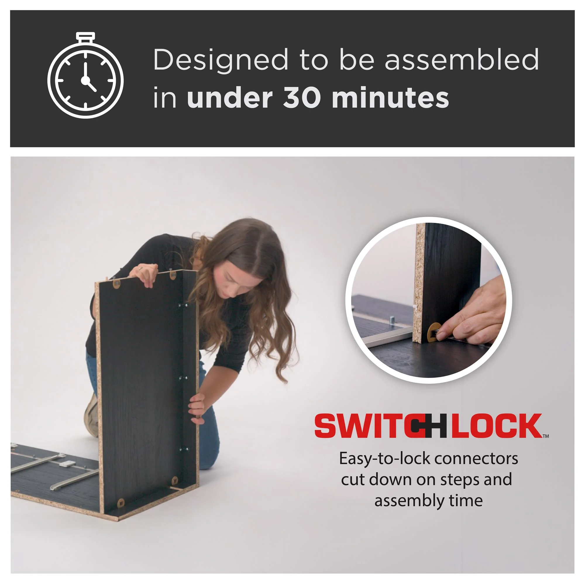 Ameriwood Home BrEZ Build Pearce 4 Drawer Dresser, Black Oak - Inhomebuy