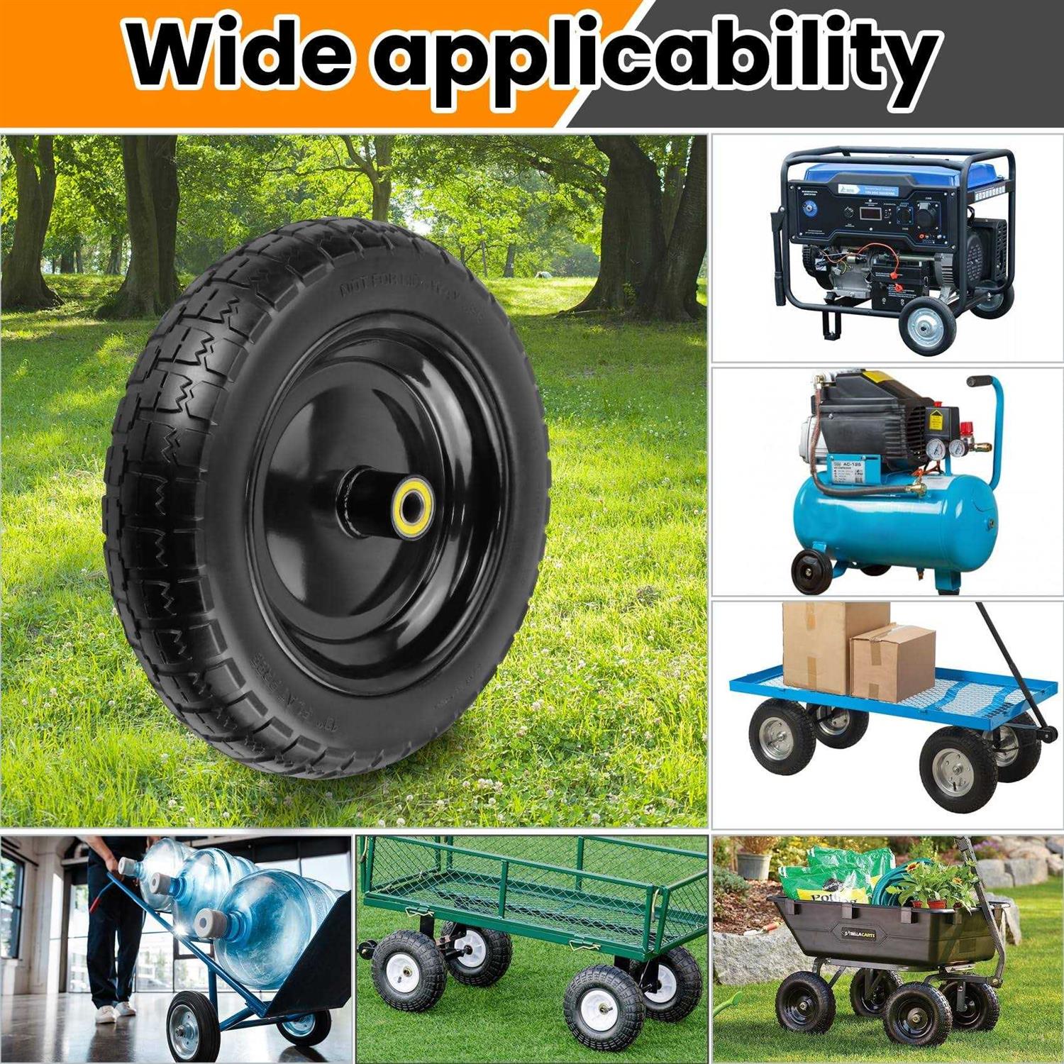 Upgraded 13 Flat Free Wheels Replacement for GOR Cart Tires and Wheels, 4.00-6 Solid Tires and Wheels with 5/8Bearings - Inhomebuy