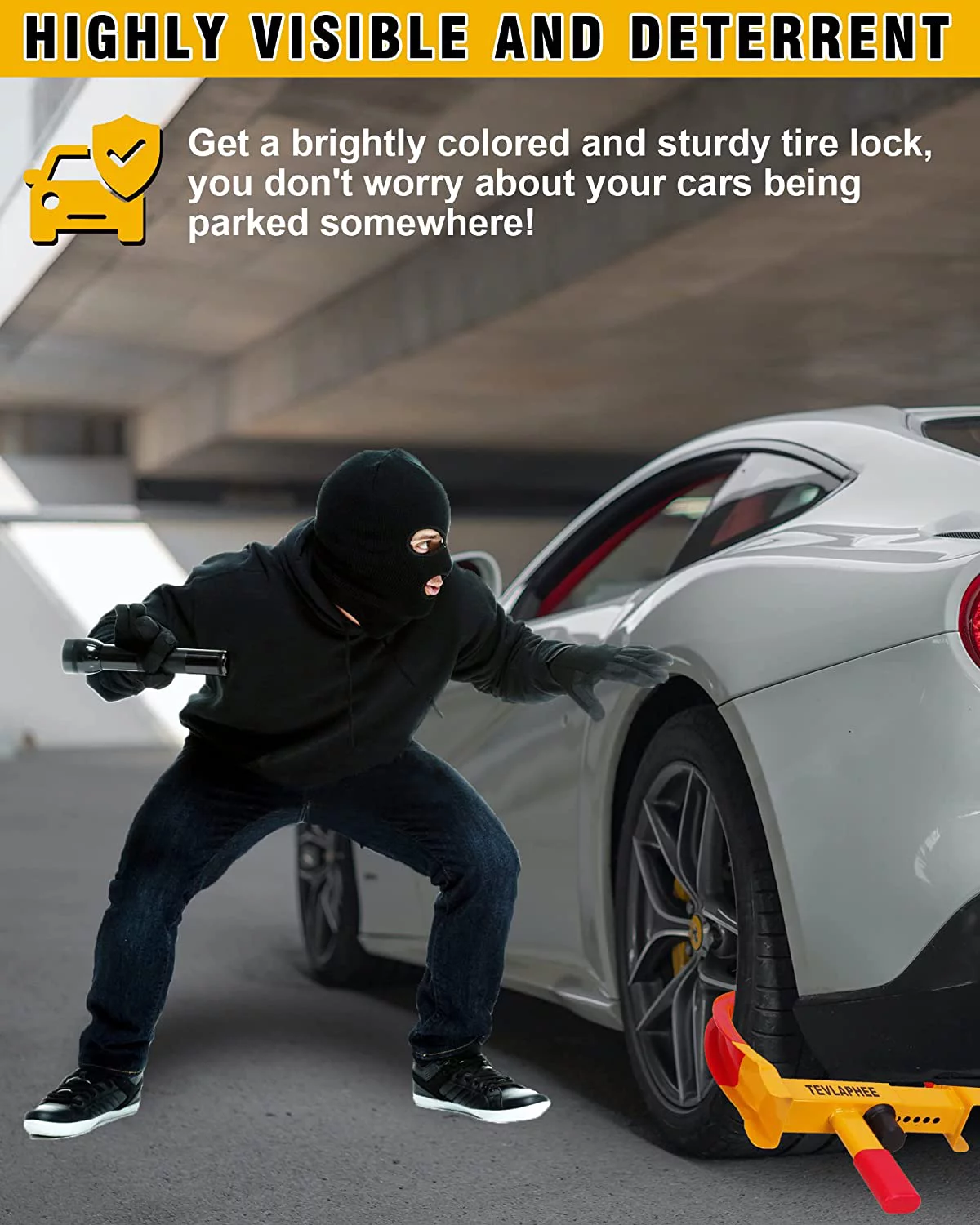 Tevlaphee Universal Wheel Lock Heavy Duty Security Trailer Wheel Lock Tires Anti Theft for Car SUV Boat Motorcycle Golf Cart Great Deterrent Bright Color with 3 Keys - Inhomebuy