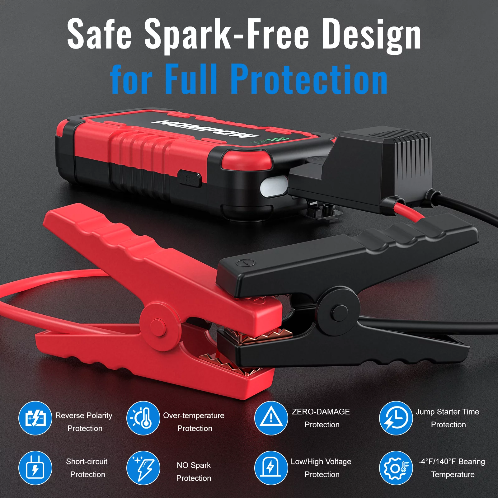 Car Jump Starter, HOMPOW 2000A Peak 18000mAh Lithium Jump Starter Battery Pack for up to 8L Gas or 6L Diesel Engine, Safe 12V Portable Battery Starter Power Pack with LED Screen & LED Light - Inhomebuy