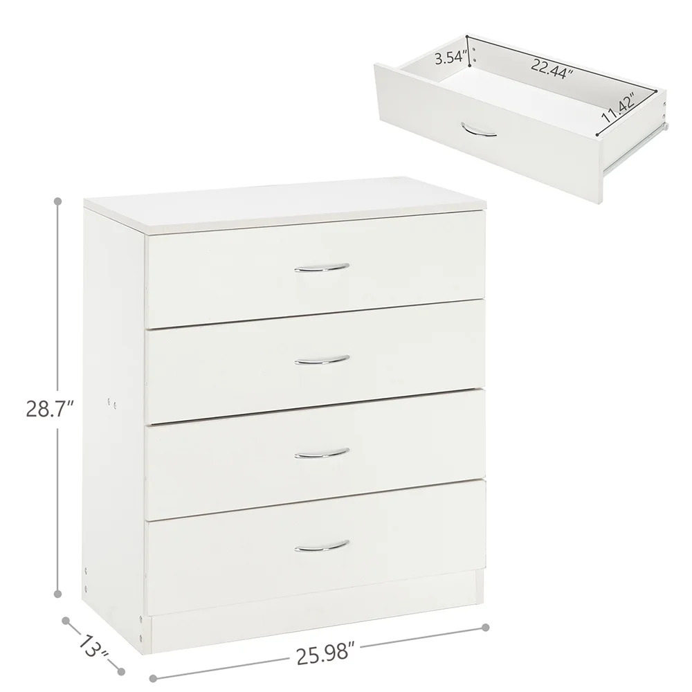 UBesGoo 4-Drawer Dresser Pure White with Metal Handles Bedside Night Stand Bedroom, White - Inhomebuy