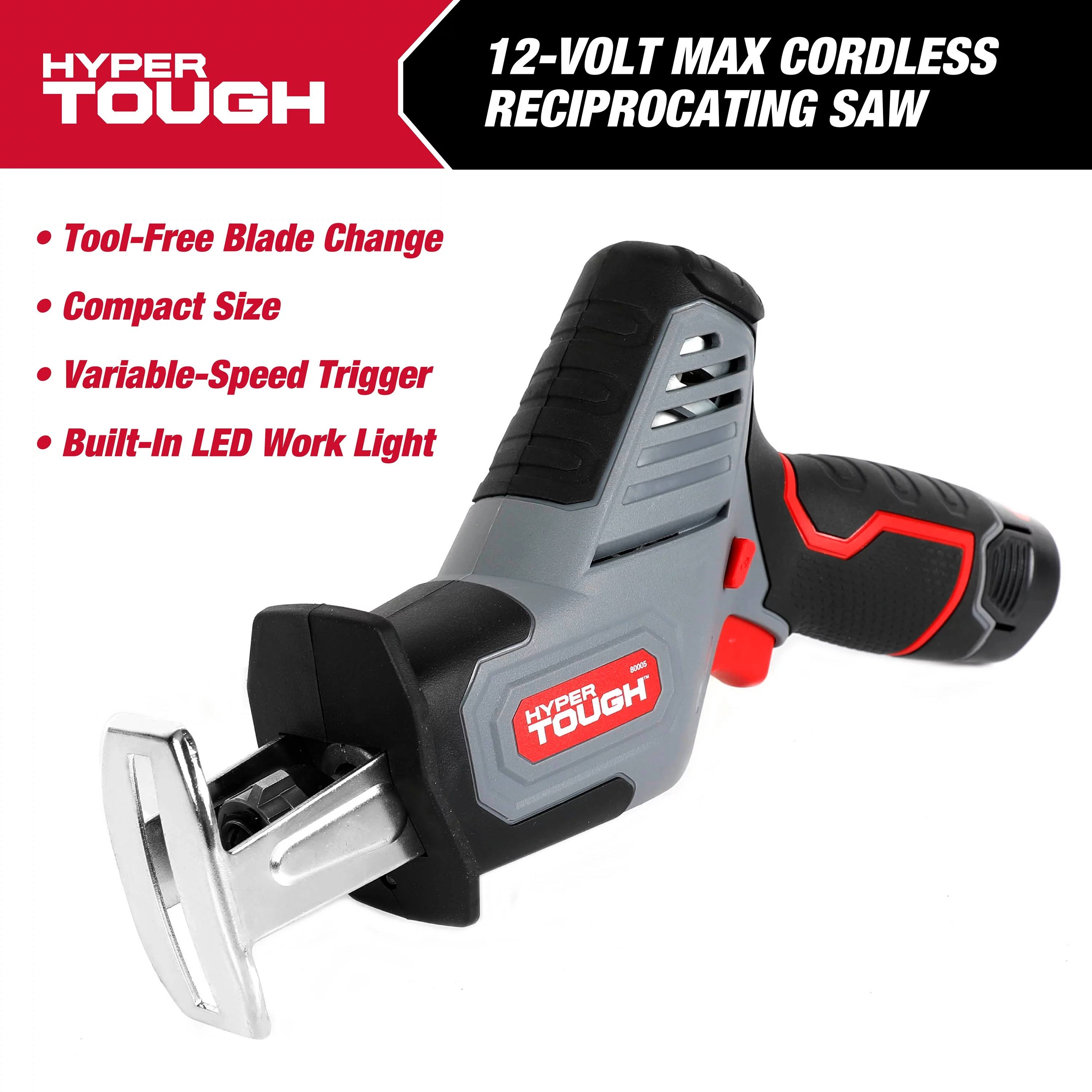 Hyper Tough 12V Max Lithium-Ion Compact Reciprocating Saw with 1.5Ah Battery and Charger, 80005 - Inhomebuy