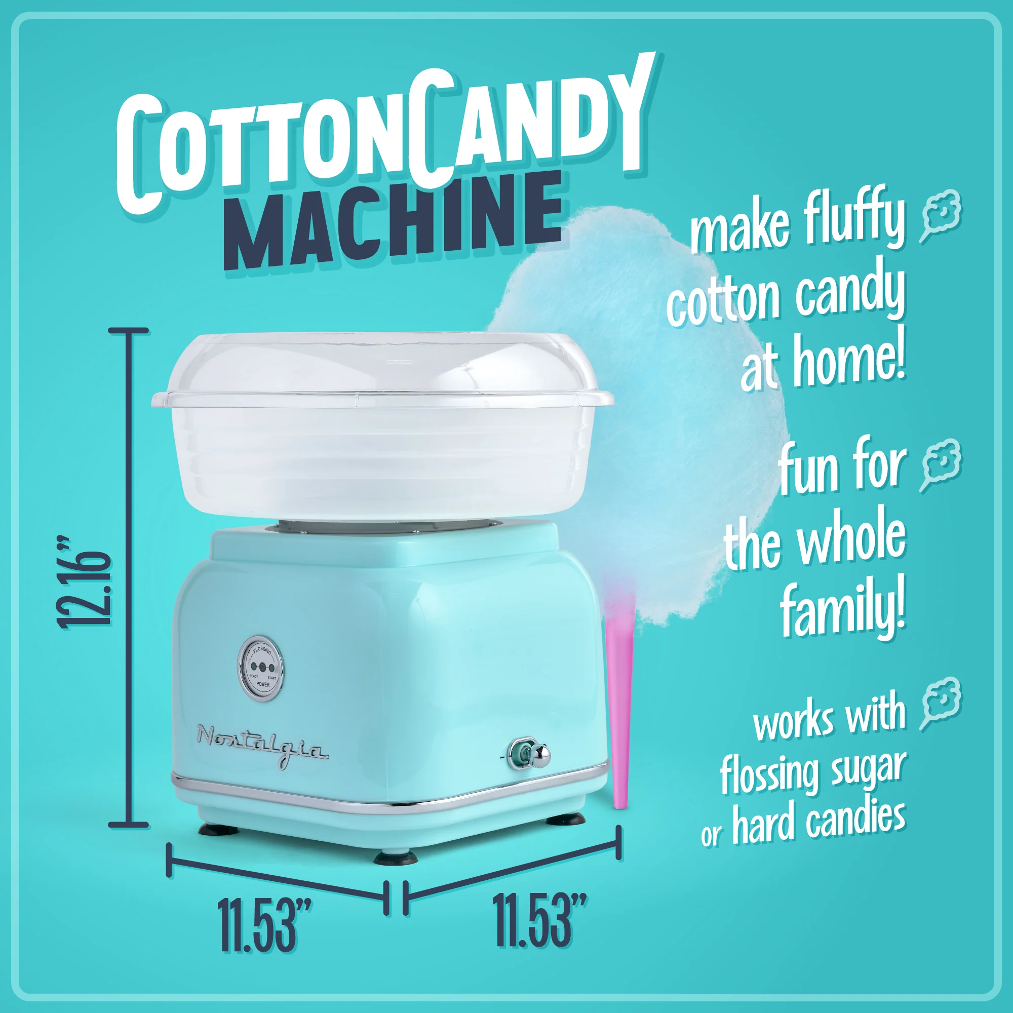 Classic Retro Hard & Sugar-Free Candy Cotton Candy Maker, Aqua - Inhomebuy