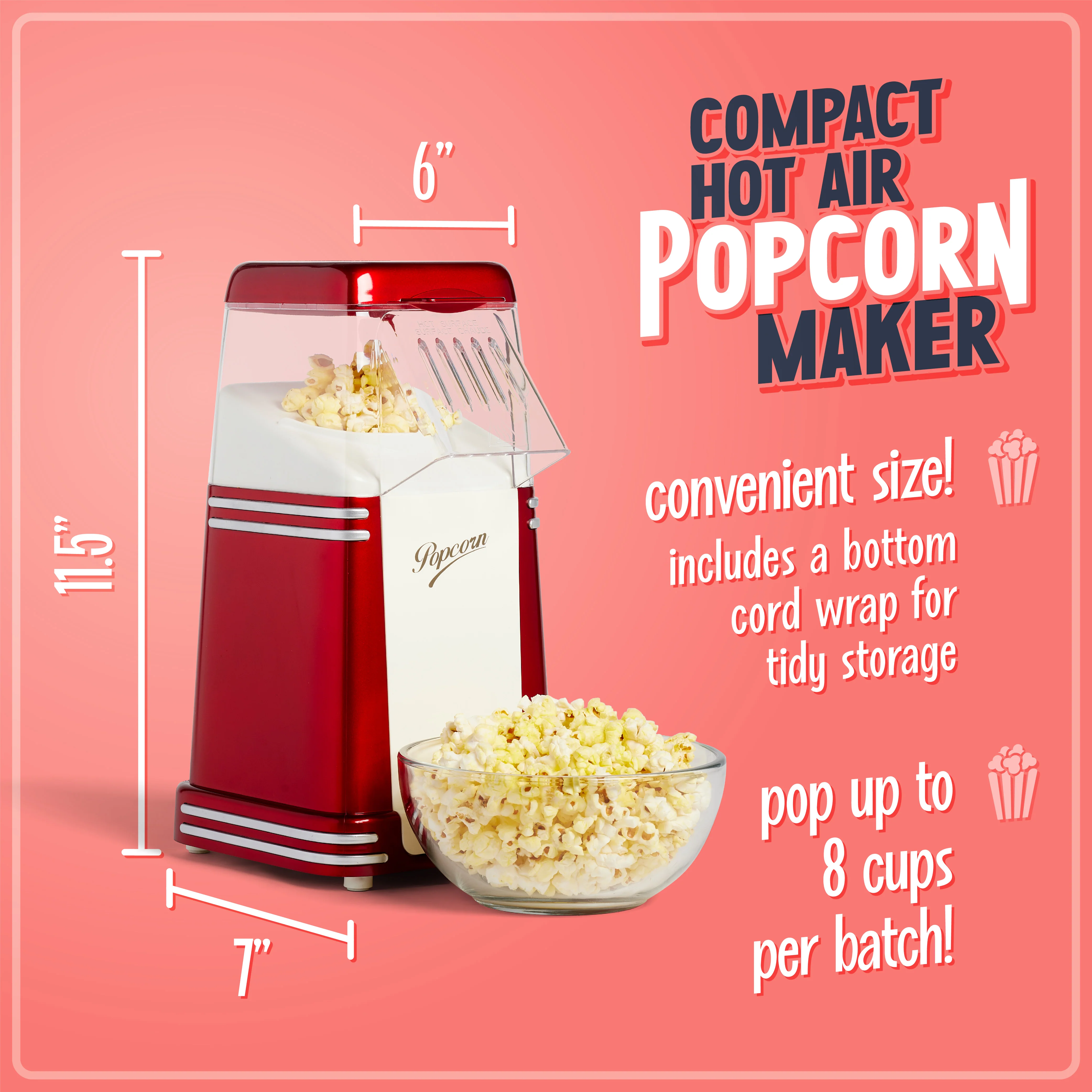Retro 8-Cup Hot Air Popcorn Maker - Inhomebuy