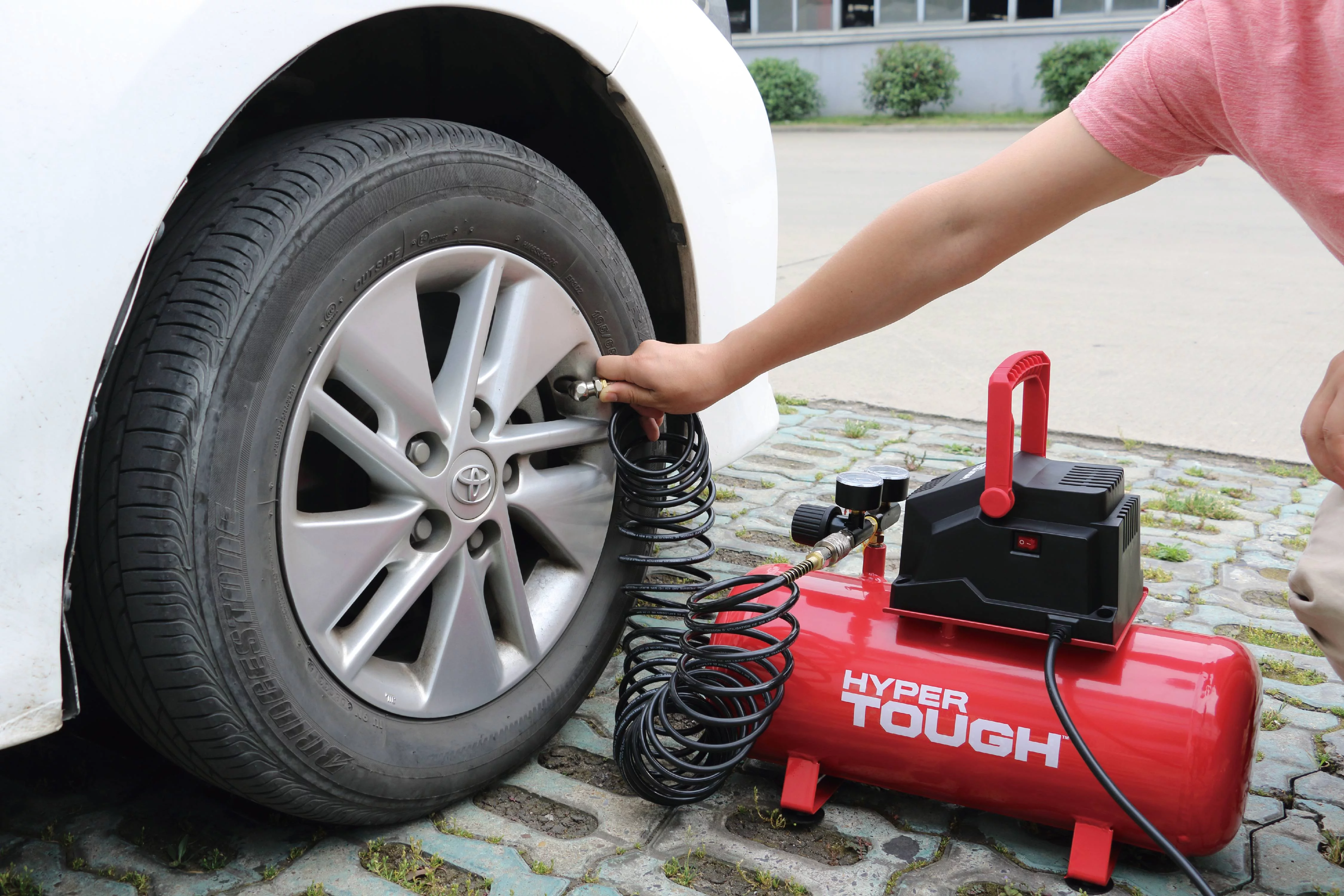 Hyper Tough 3 Gallon Oil Free Portable Air Compressor, 100PSI, Red - Inhomebuy