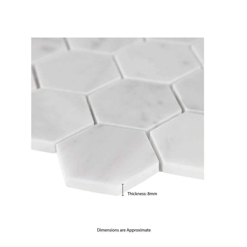 MSI Carrara White Hexagon 11.75 in. x 12 in. x 8mm Honed Marble Mesh-Mounted Mosaic Tile - Inhomebuy