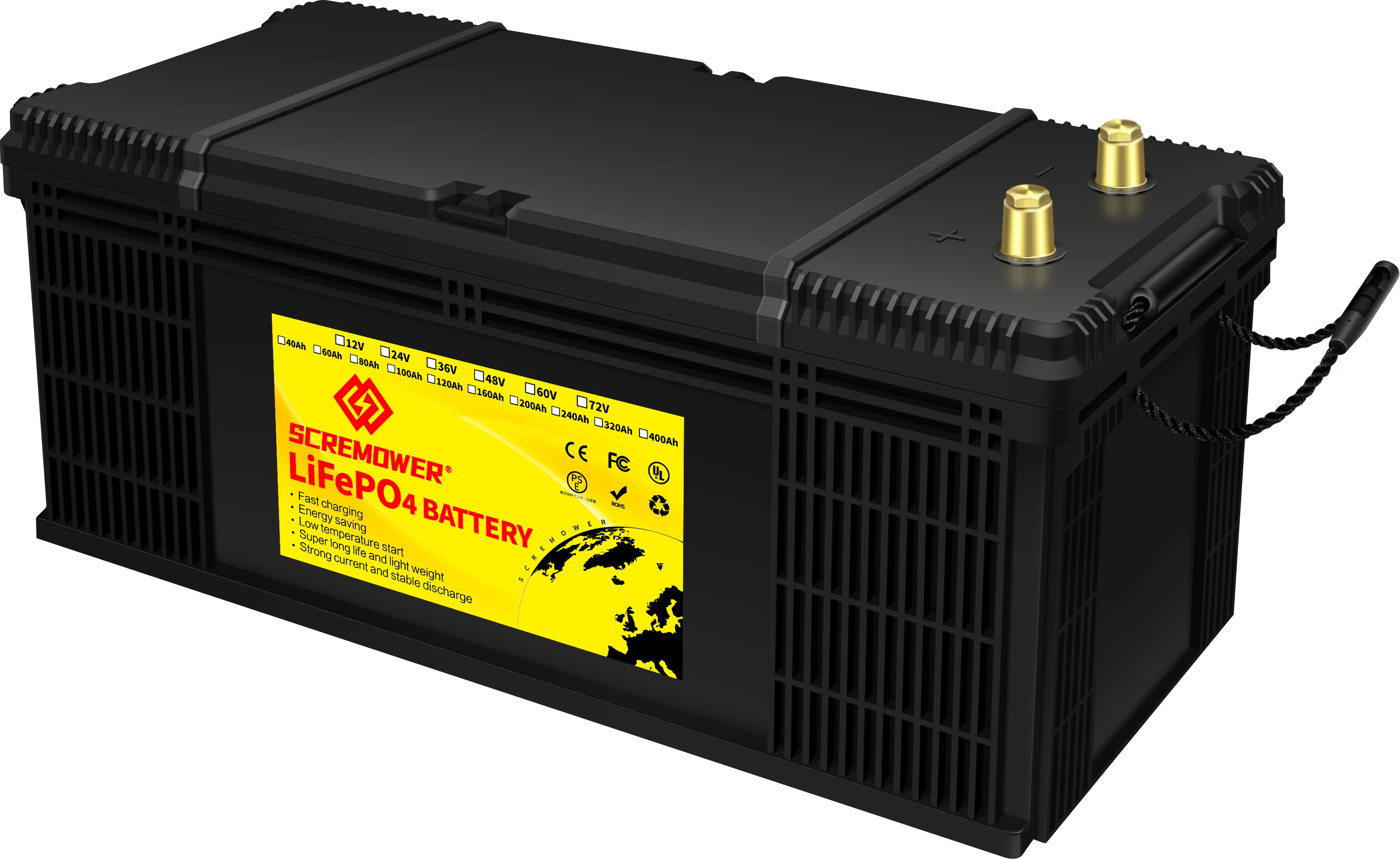 SCREMOWER 24V 100Ah LiFePO4 Battery, 2560Wh Lithium Battery with 100A BMS for Solar Pannel, Marine, RV,Camping, 10 Years Lifespan,15000 Cycles,DIY Battery System - Inhomebuy