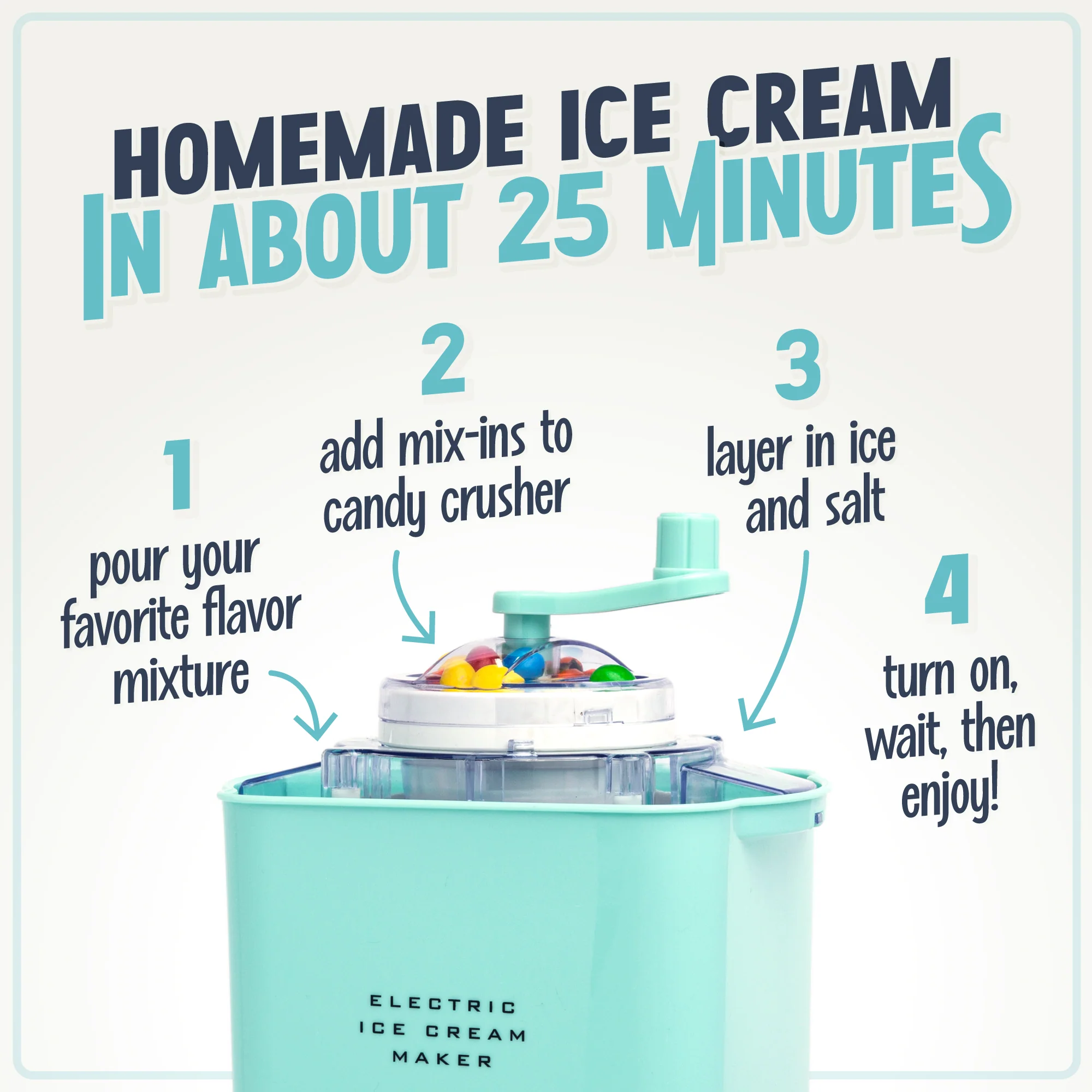 2-Quart Electric Ice Cream Maker With Candy Crusher, Aqua/Stainless Steel - Inhomebuy