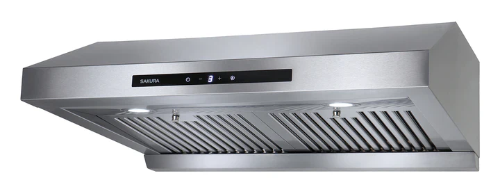 Sakura Kitchen Rangehood: 30'' wide, with baffle filter, polished s/s, dual DC motor, touch screen | R3311-30HS - Inhomebuy