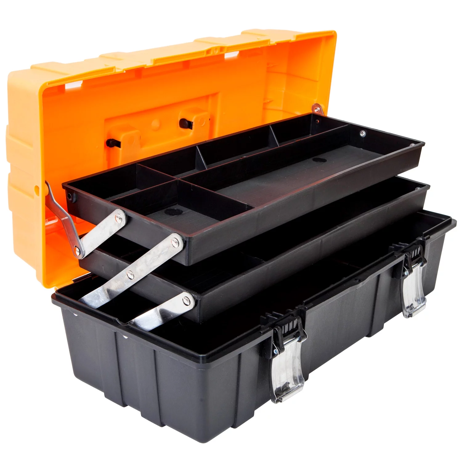 Torin ATRJH-3430T 17-Inch 3-Layer multi-function Toolbox with Tray and Dividers,Orange Folding Tool Organizers,Plastic Tool Storage box - Inhomebuy